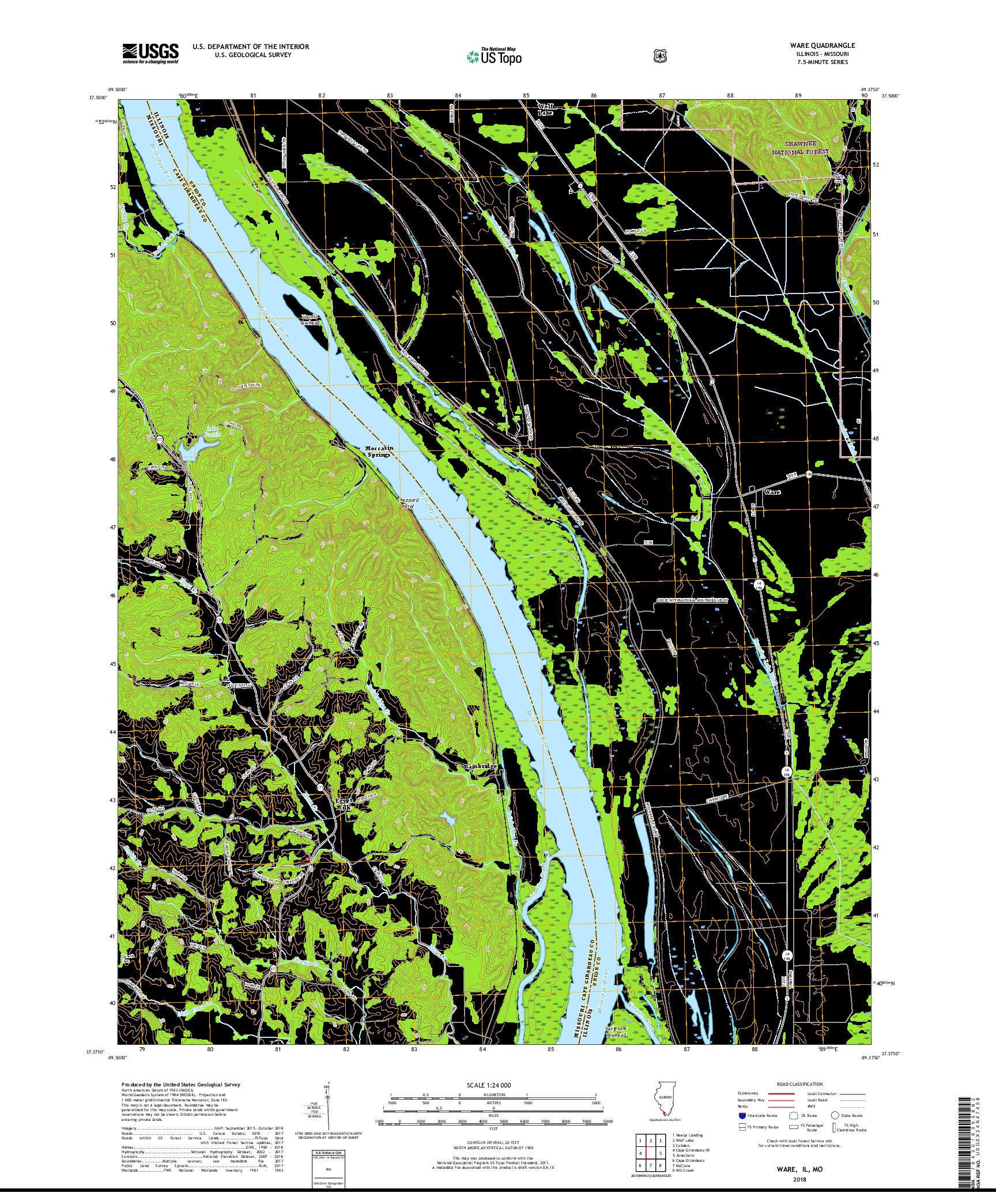 USGS US TOPO 7.5-MINUTE MAP FOR WARE, IL,MO 2018