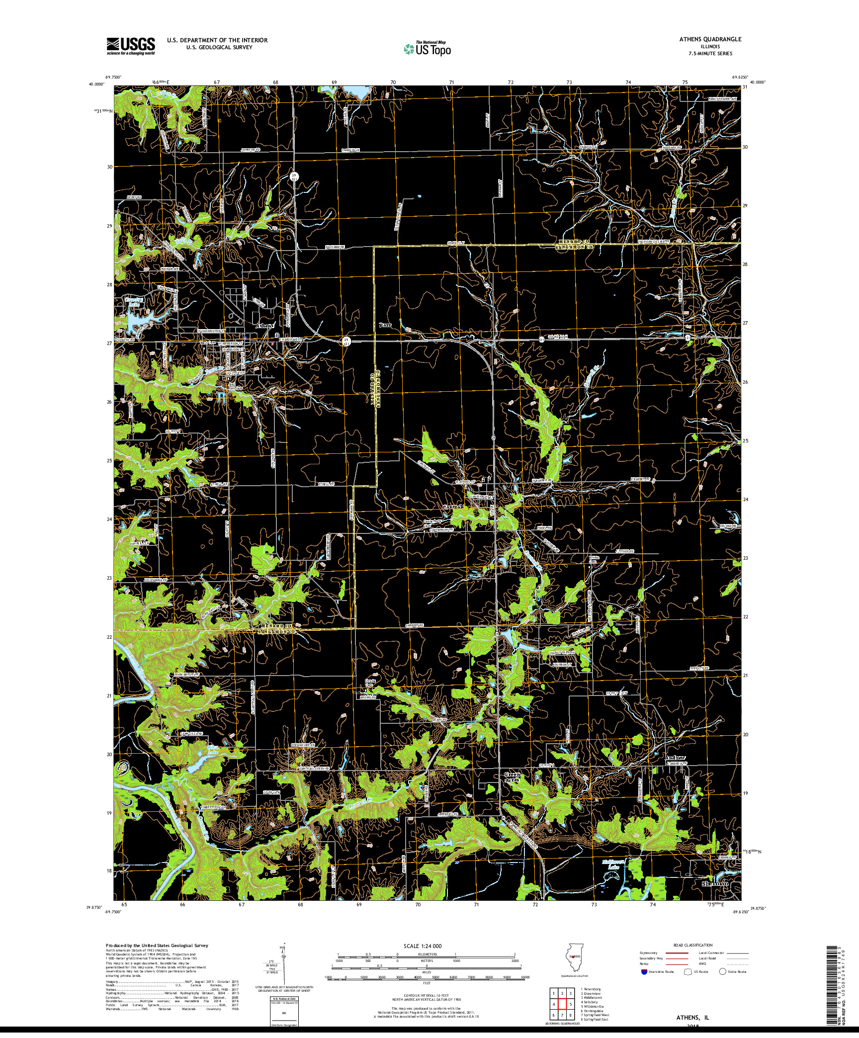 USGS US TOPO 7.5-MINUTE MAP FOR ATHENS, IL 2018