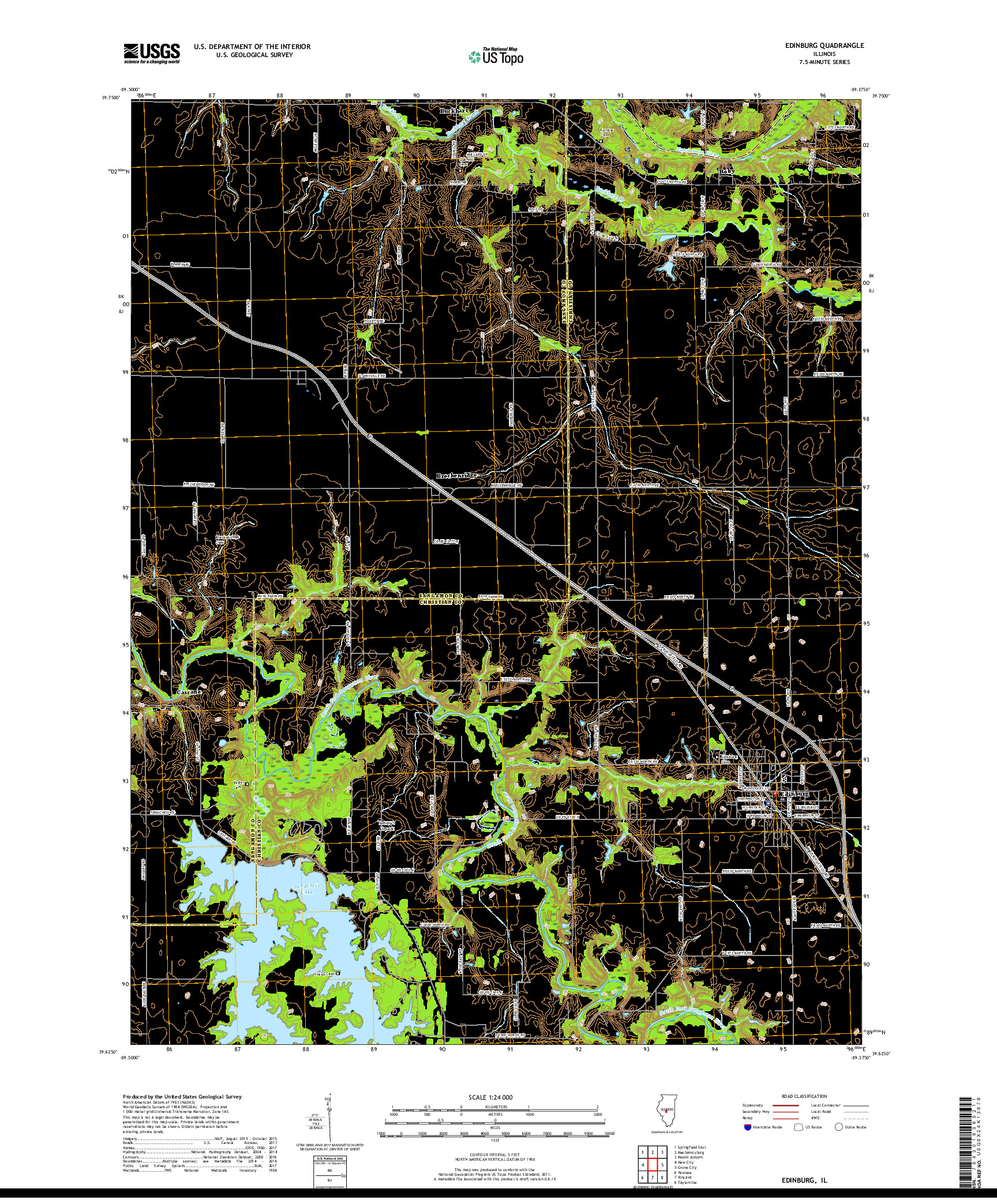USGS US TOPO 7.5-MINUTE MAP FOR EDINBURG, IL 2018