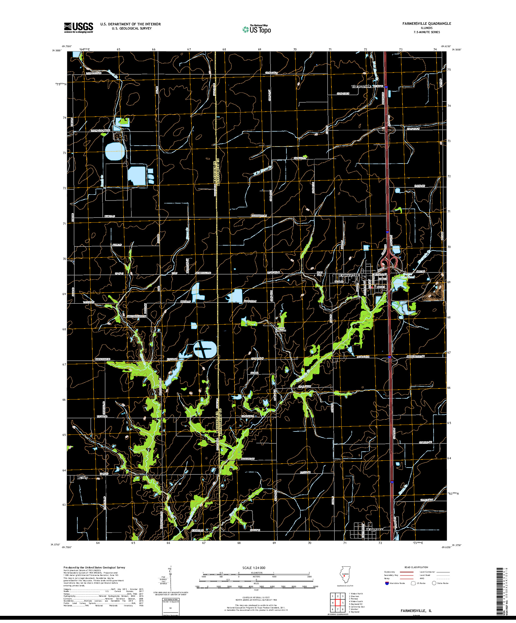 USGS US TOPO 7.5-MINUTE MAP FOR FARMERSVILLE, IL 2018