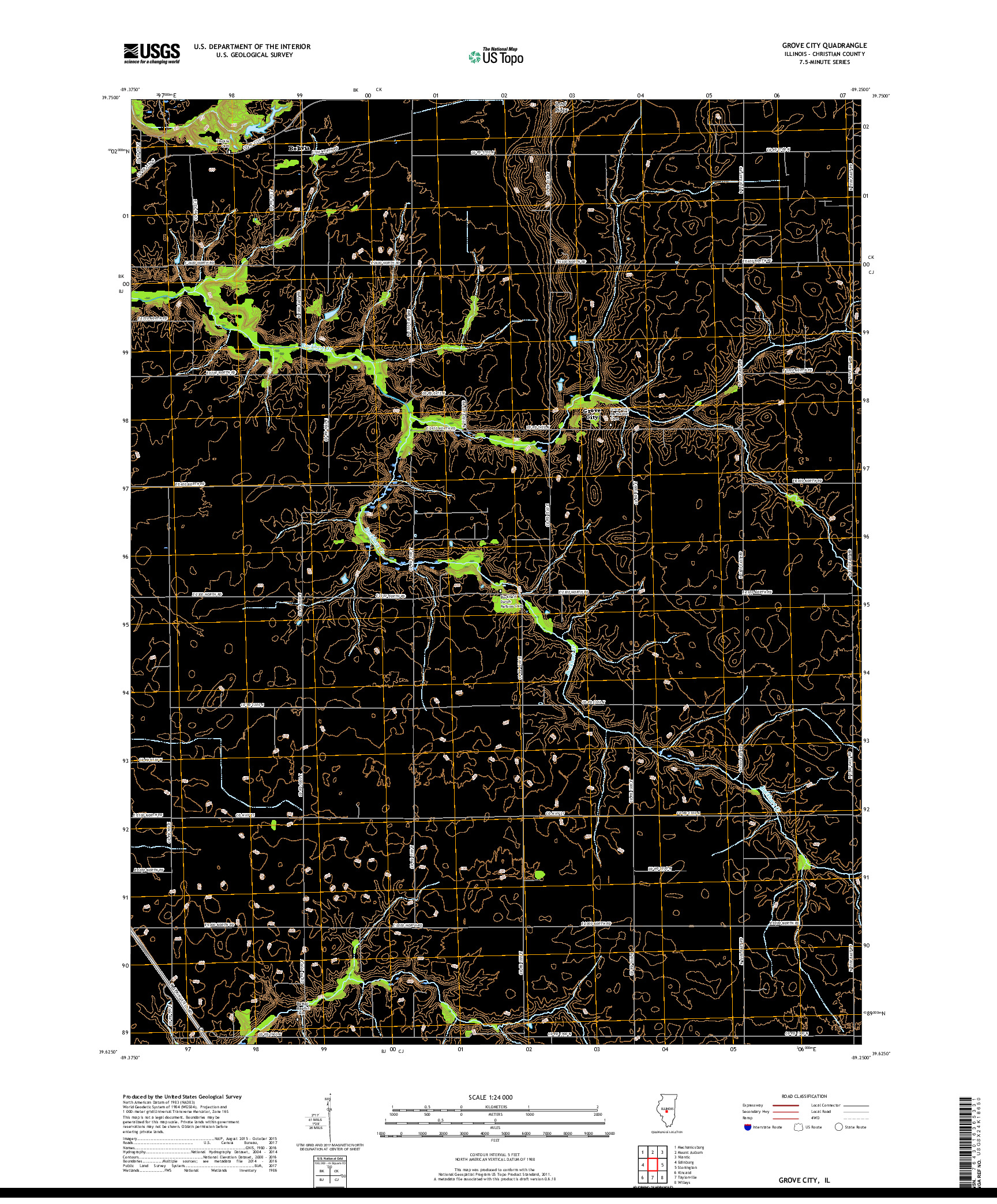 USGS US TOPO 7.5-MINUTE MAP FOR GROVE CITY, IL 2018