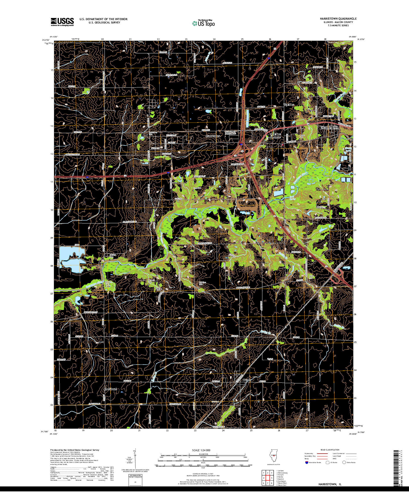 USGS US TOPO 7.5-MINUTE MAP FOR HARRISTOWN, IL 2018