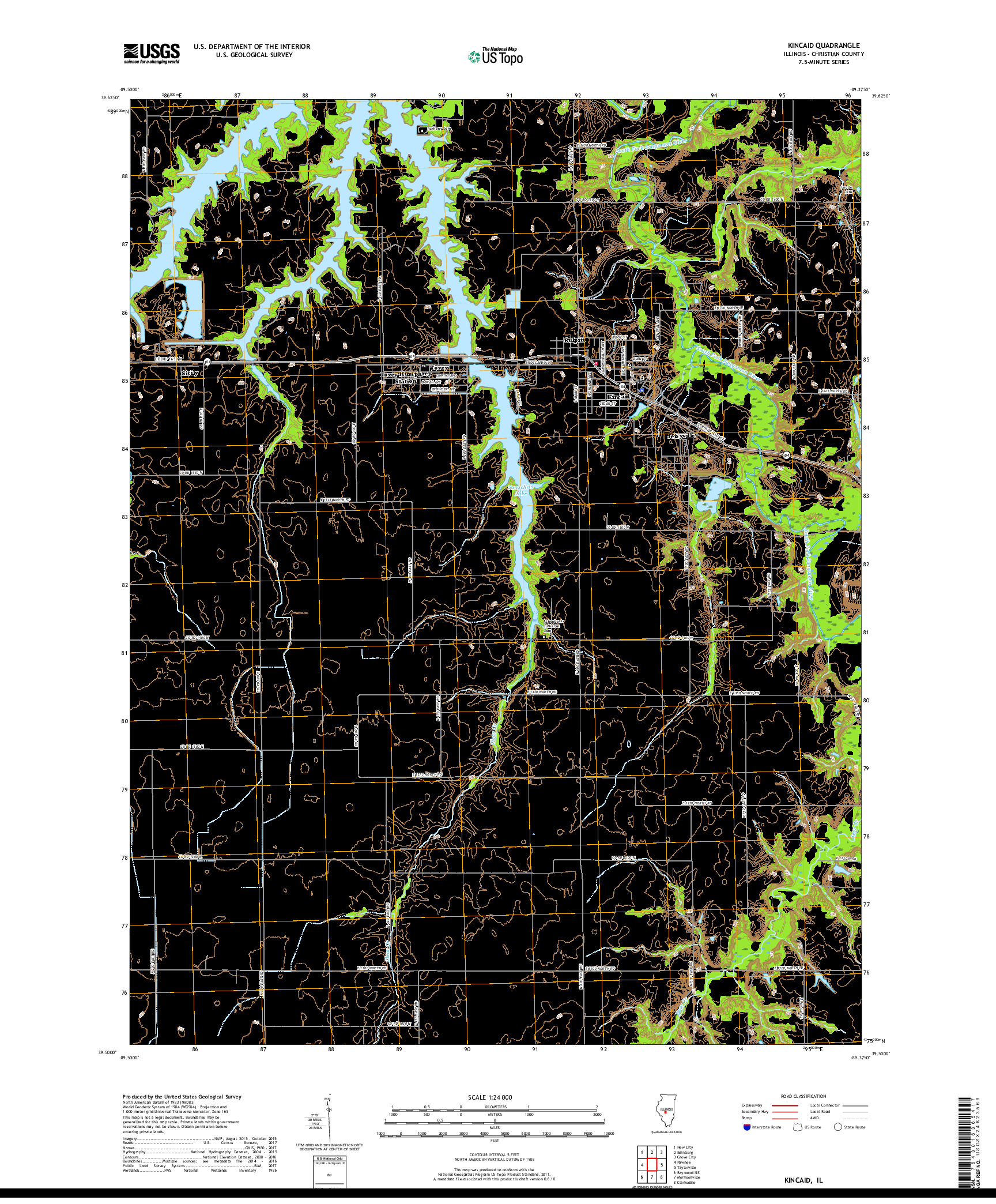 USGS US TOPO 7.5-MINUTE MAP FOR KINCAID, IL 2018