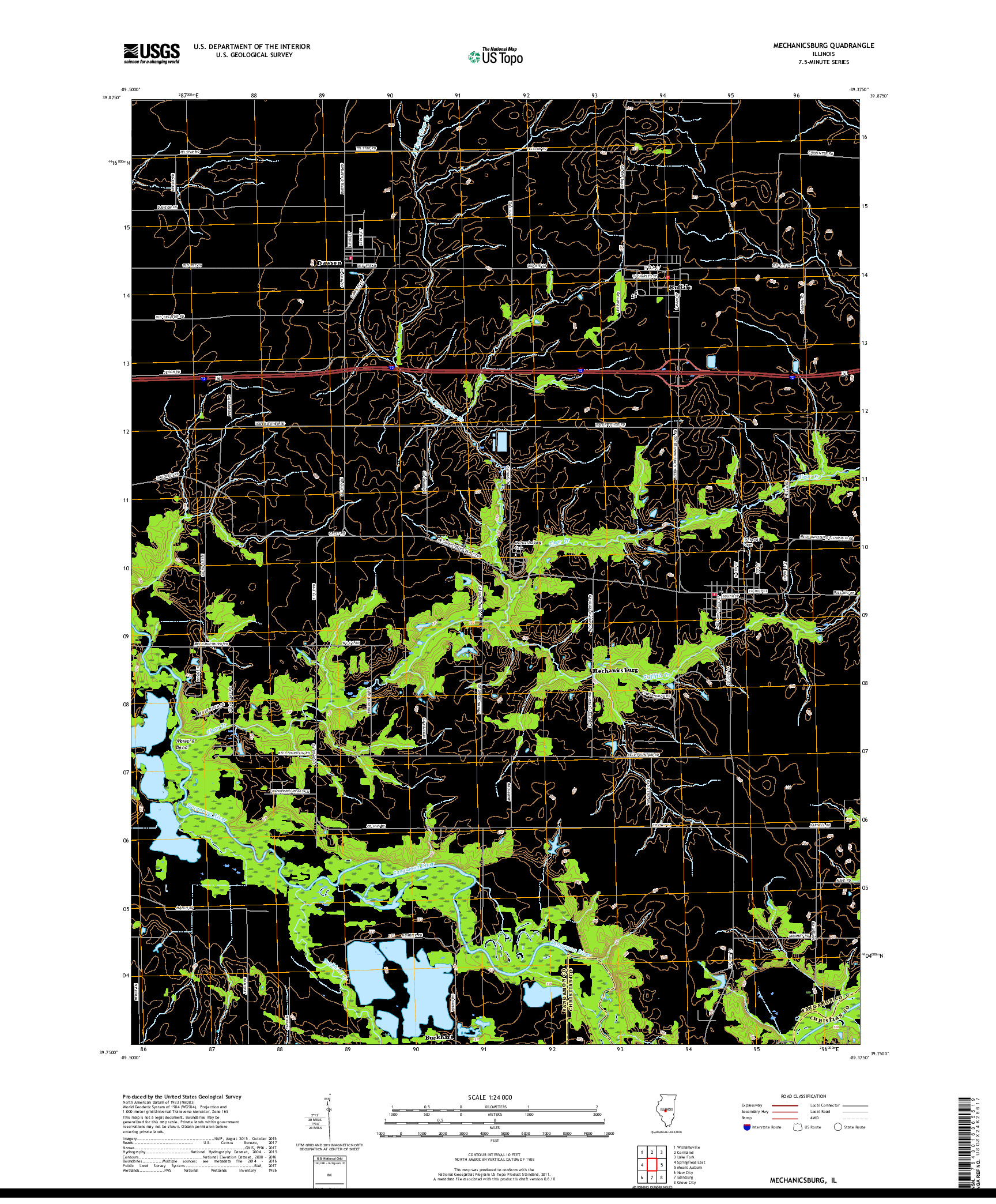 USGS US TOPO 7.5-MINUTE MAP FOR MECHANICSBURG, IL 2018