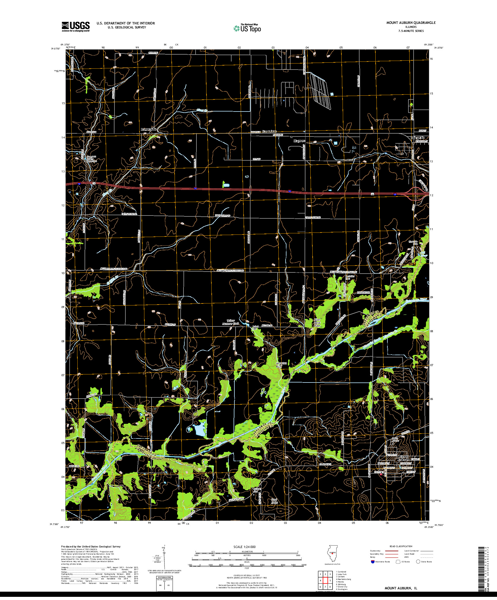 USGS US TOPO 7.5-MINUTE MAP FOR MOUNT AUBURN, IL 2018