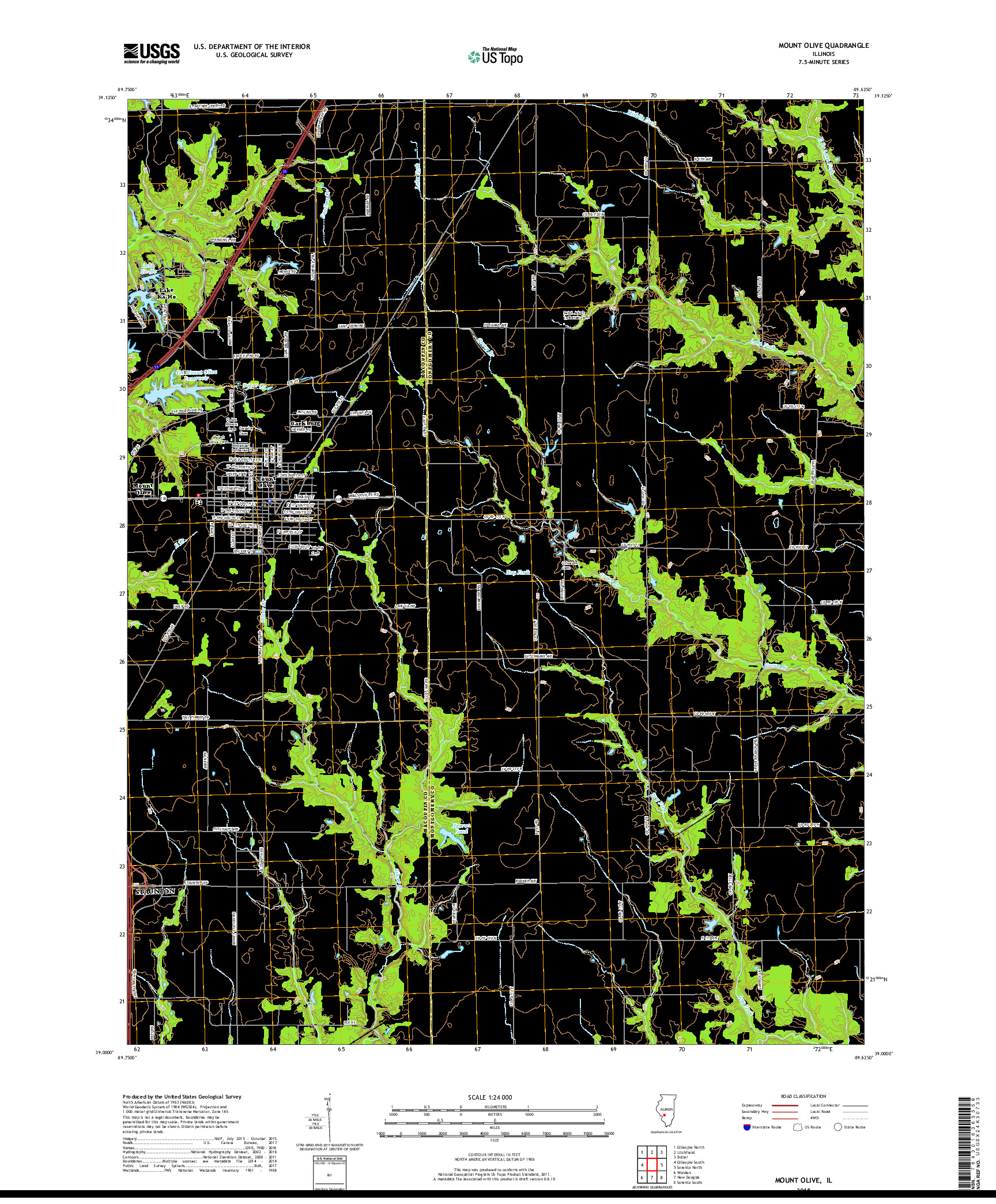 USGS US TOPO 7.5-MINUTE MAP FOR MOUNT OLIVE, IL 2018