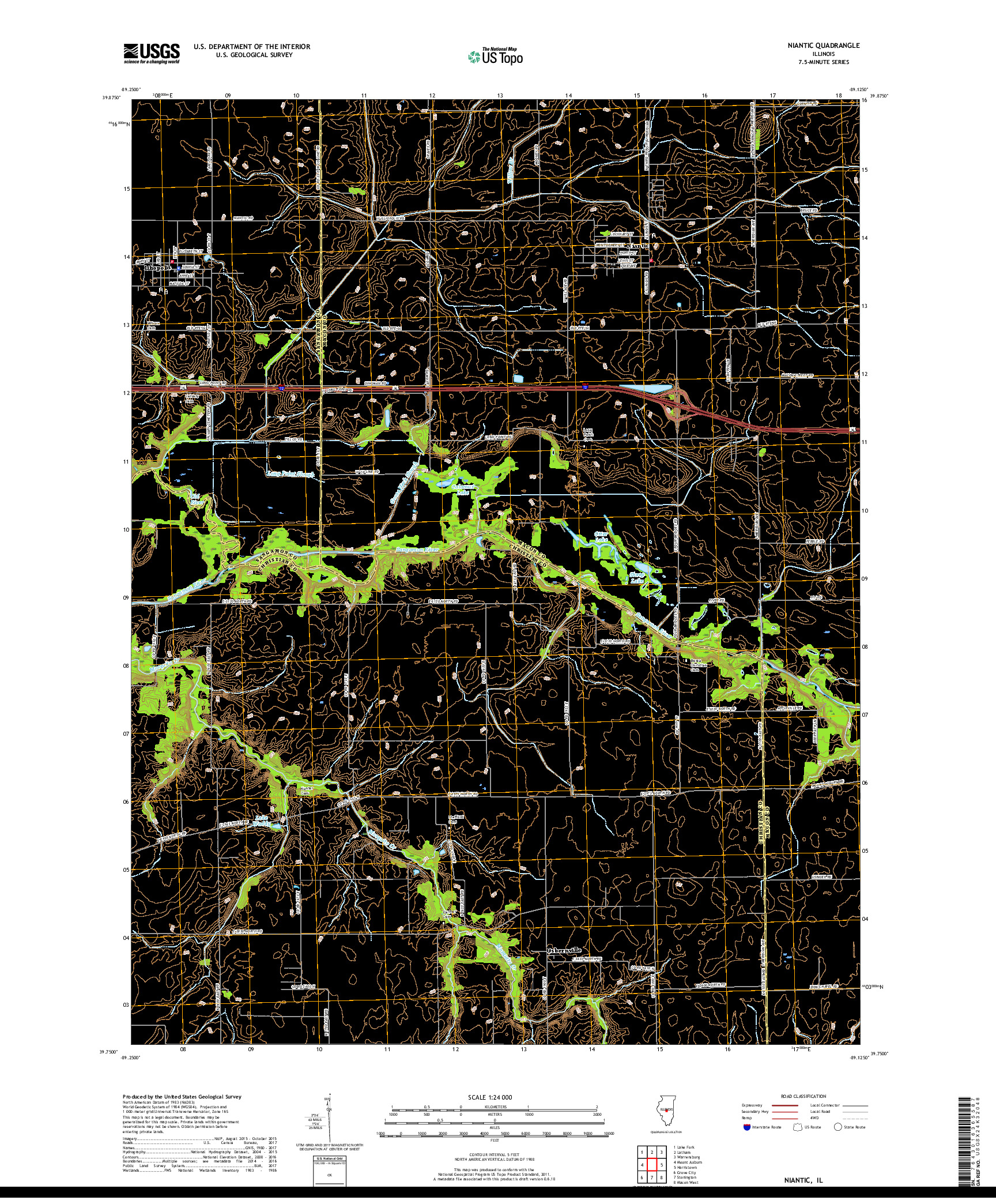 USGS US TOPO 7.5-MINUTE MAP FOR NIANTIC, IL 2018