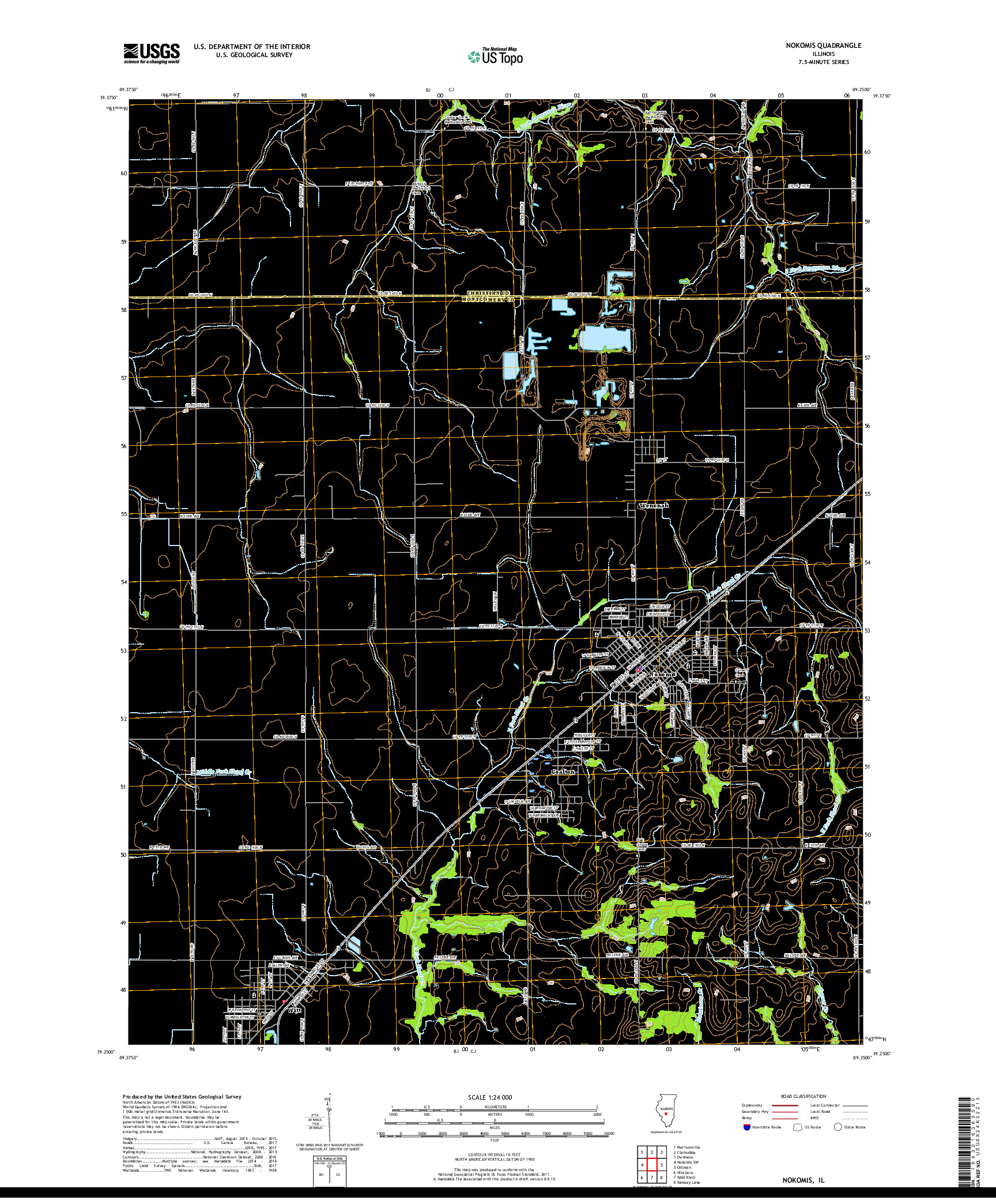 USGS US TOPO 7.5-MINUTE MAP FOR NOKOMIS, IL 2018