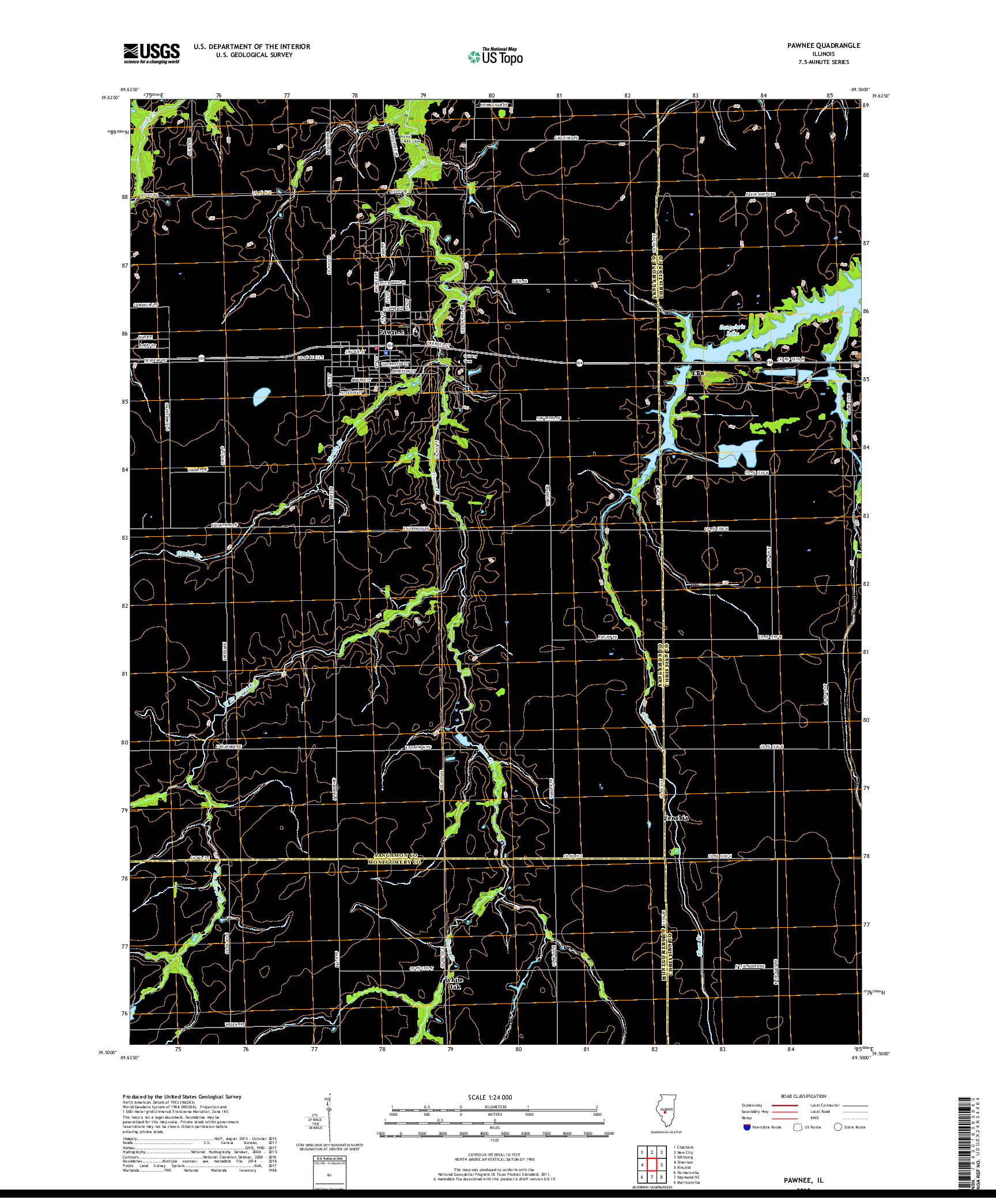 USGS US TOPO 7.5-MINUTE MAP FOR PAWNEE, IL 2018