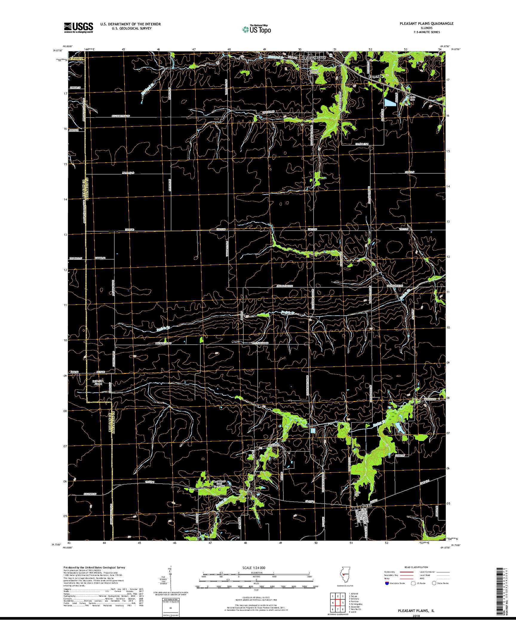 USGS US TOPO 7.5-MINUTE MAP FOR PLEASANT PLAINS, IL 2018