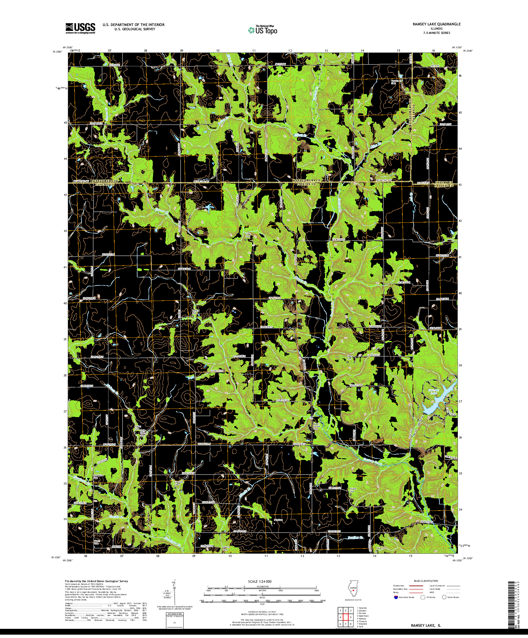 USGS US TOPO 7.5-MINUTE MAP FOR RAMSEY LAKE, IL 2018