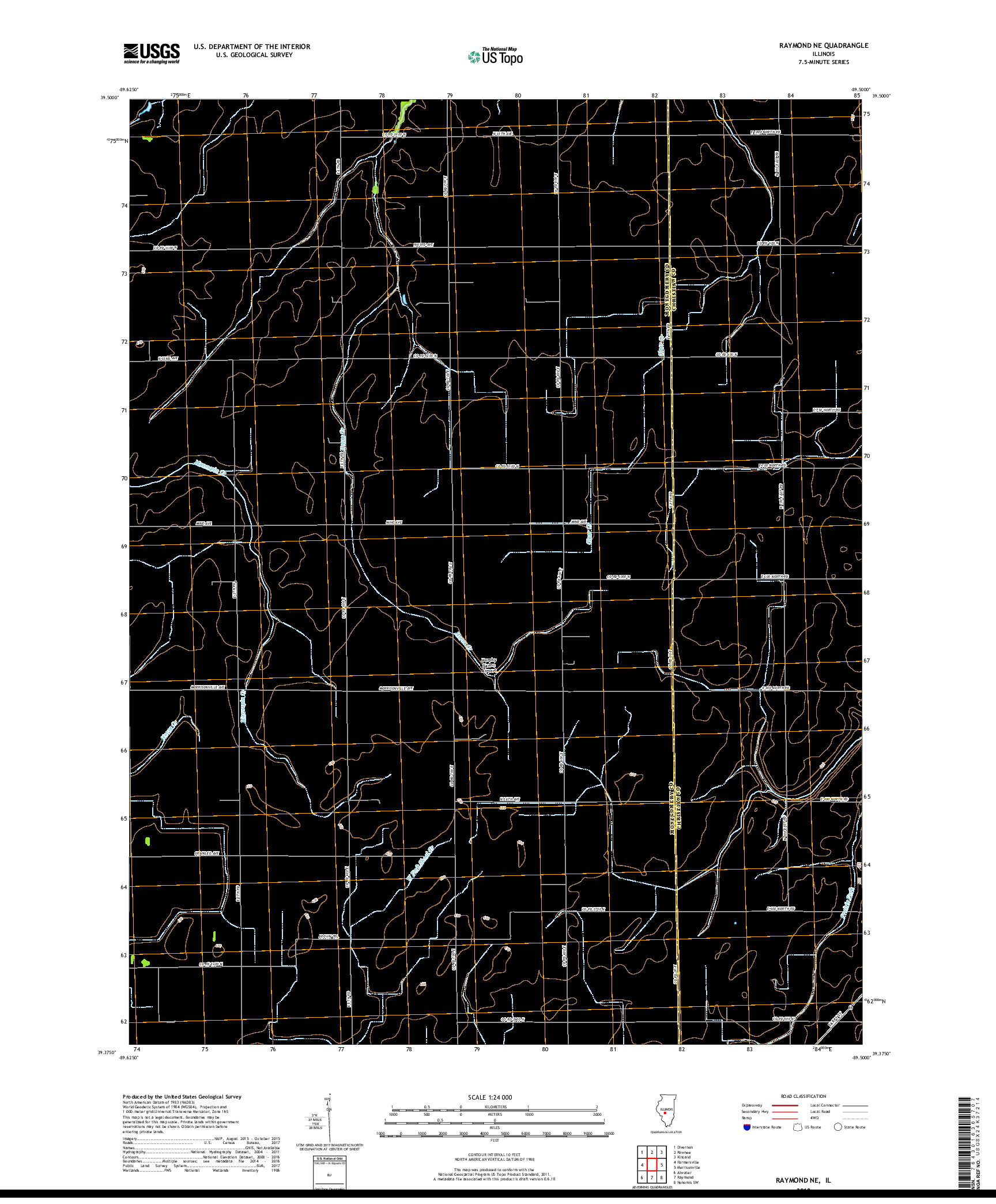 USGS US TOPO 7.5-MINUTE MAP FOR RAYMOND NE, IL 2018