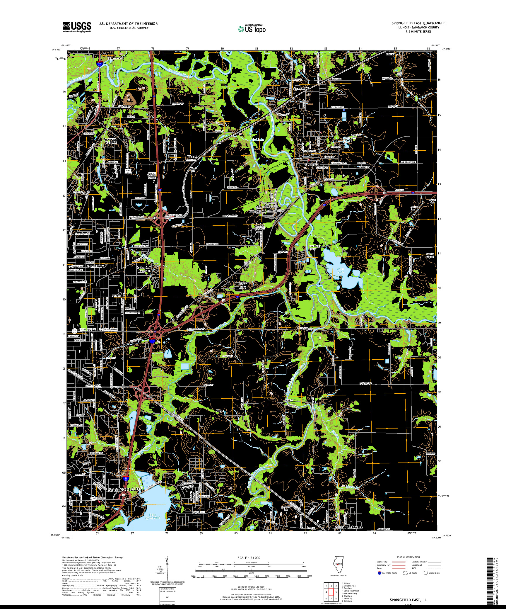 USGS US TOPO 7.5-MINUTE MAP FOR SPRINGFIELD EAST, IL 2018