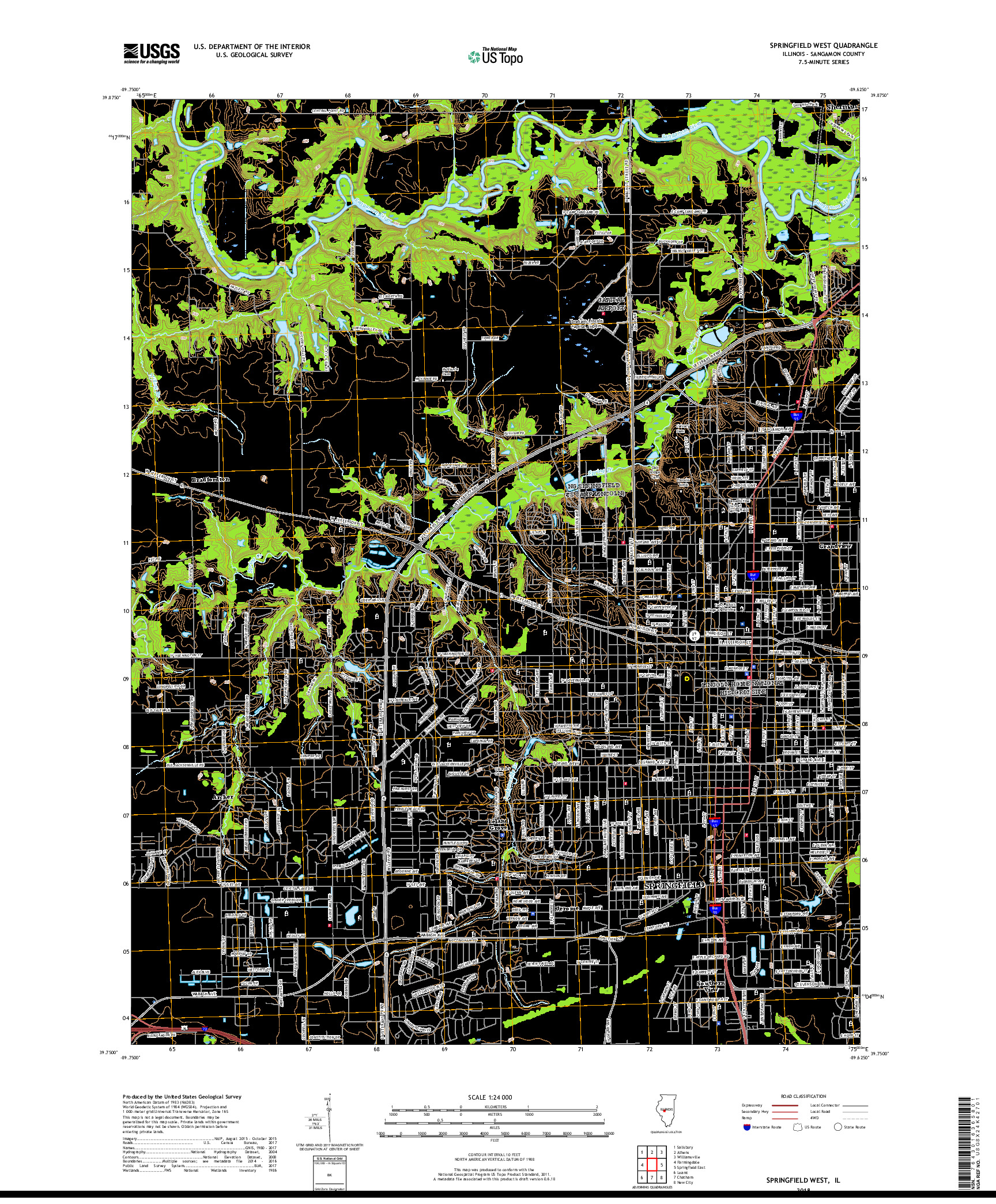 USGS US TOPO 7.5-MINUTE MAP FOR SPRINGFIELD WEST, IL 2018