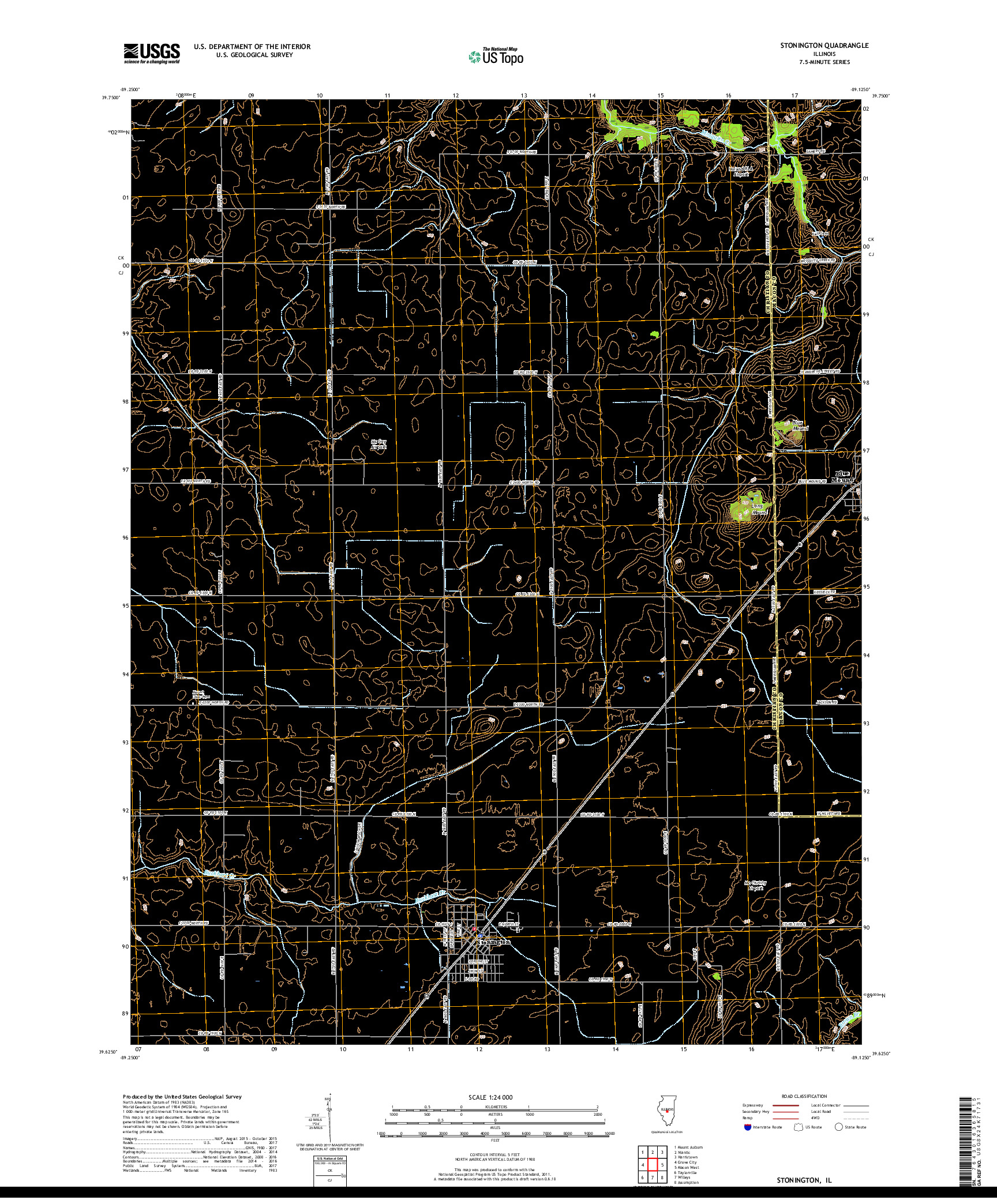 USGS US TOPO 7.5-MINUTE MAP FOR STONINGTON, IL 2018