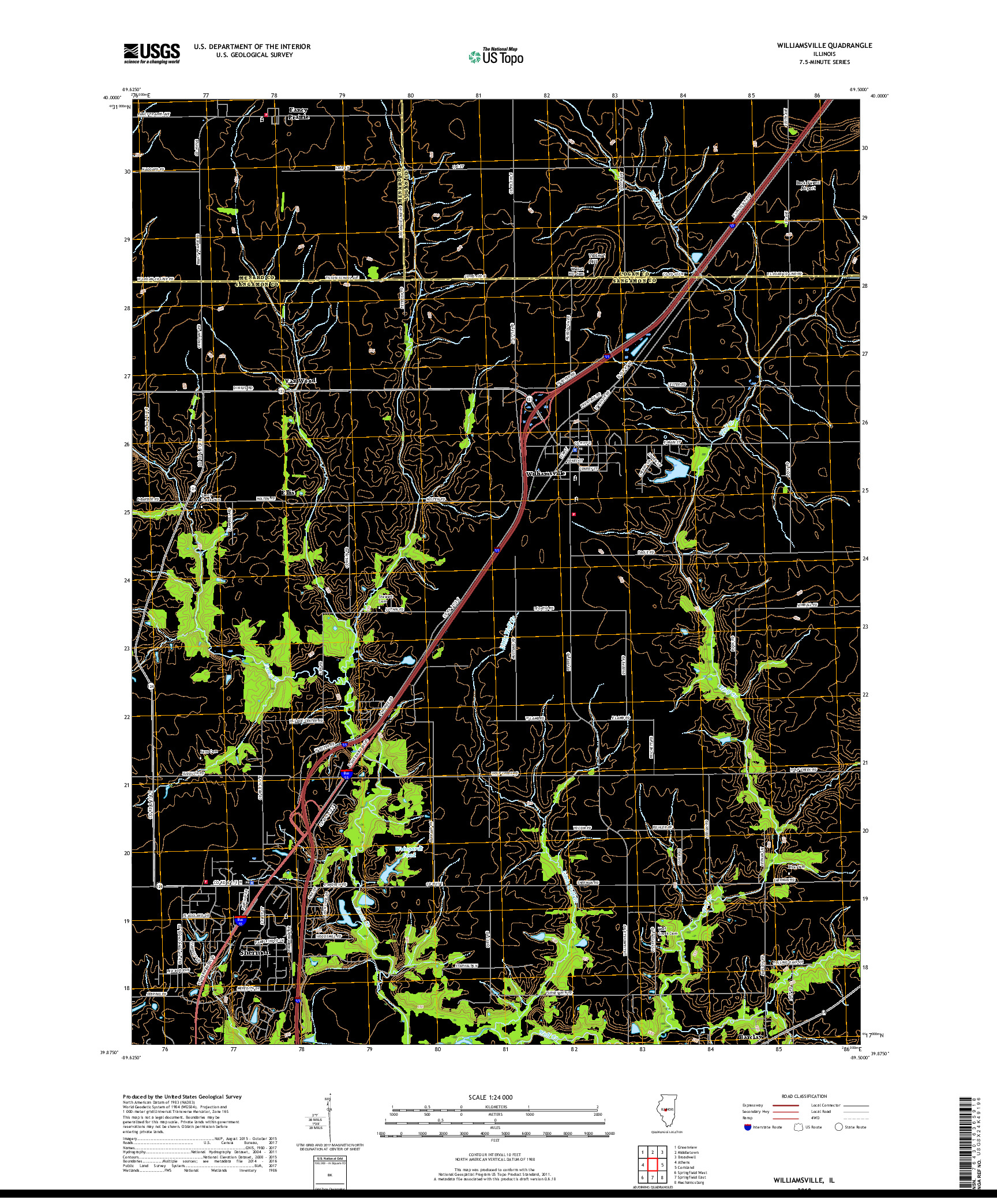 USGS US TOPO 7.5-MINUTE MAP FOR WILLIAMSVILLE, IL 2018
