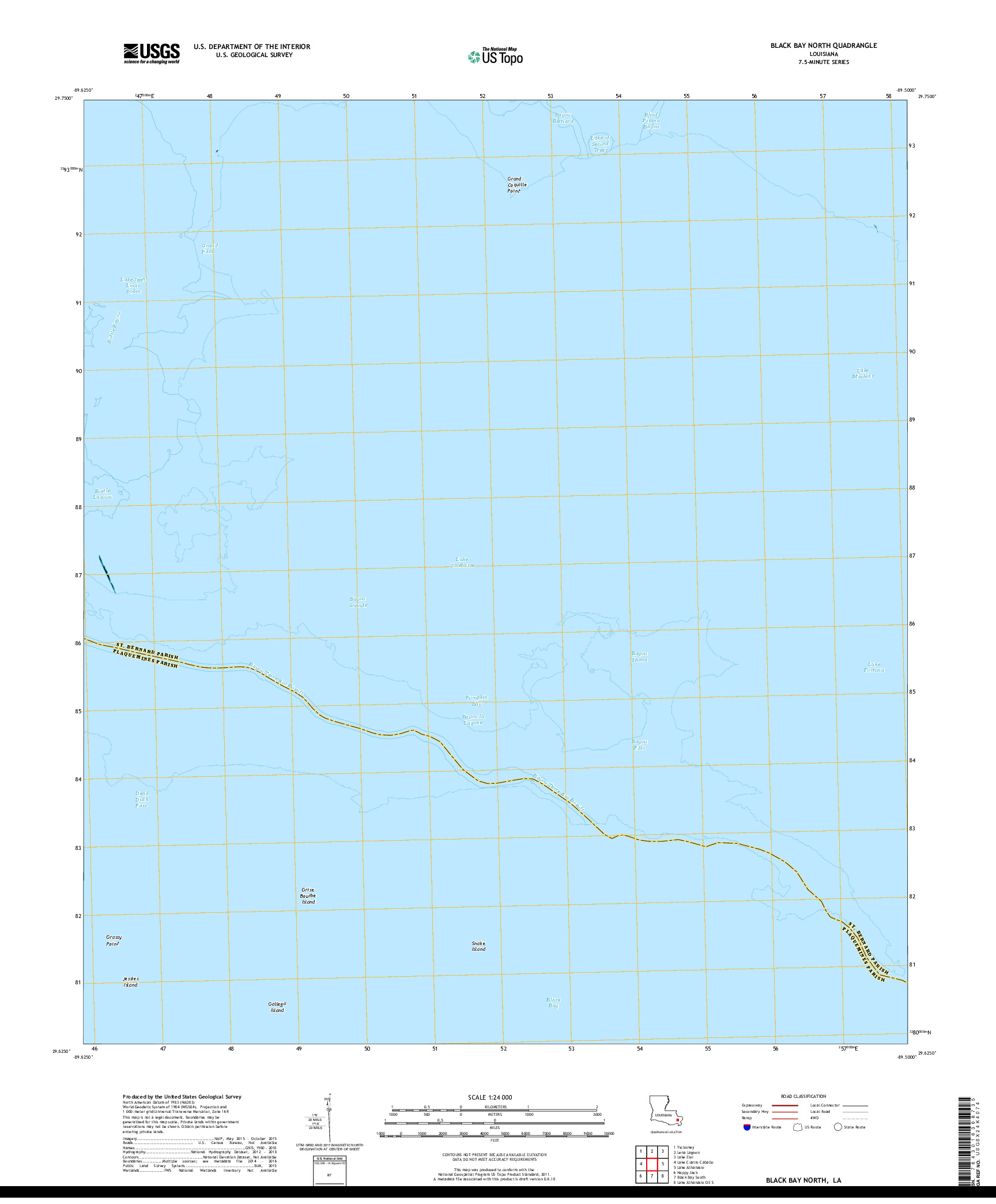 USGS US TOPO 7.5-MINUTE MAP FOR BLACK BAY NORTH, LA 2018