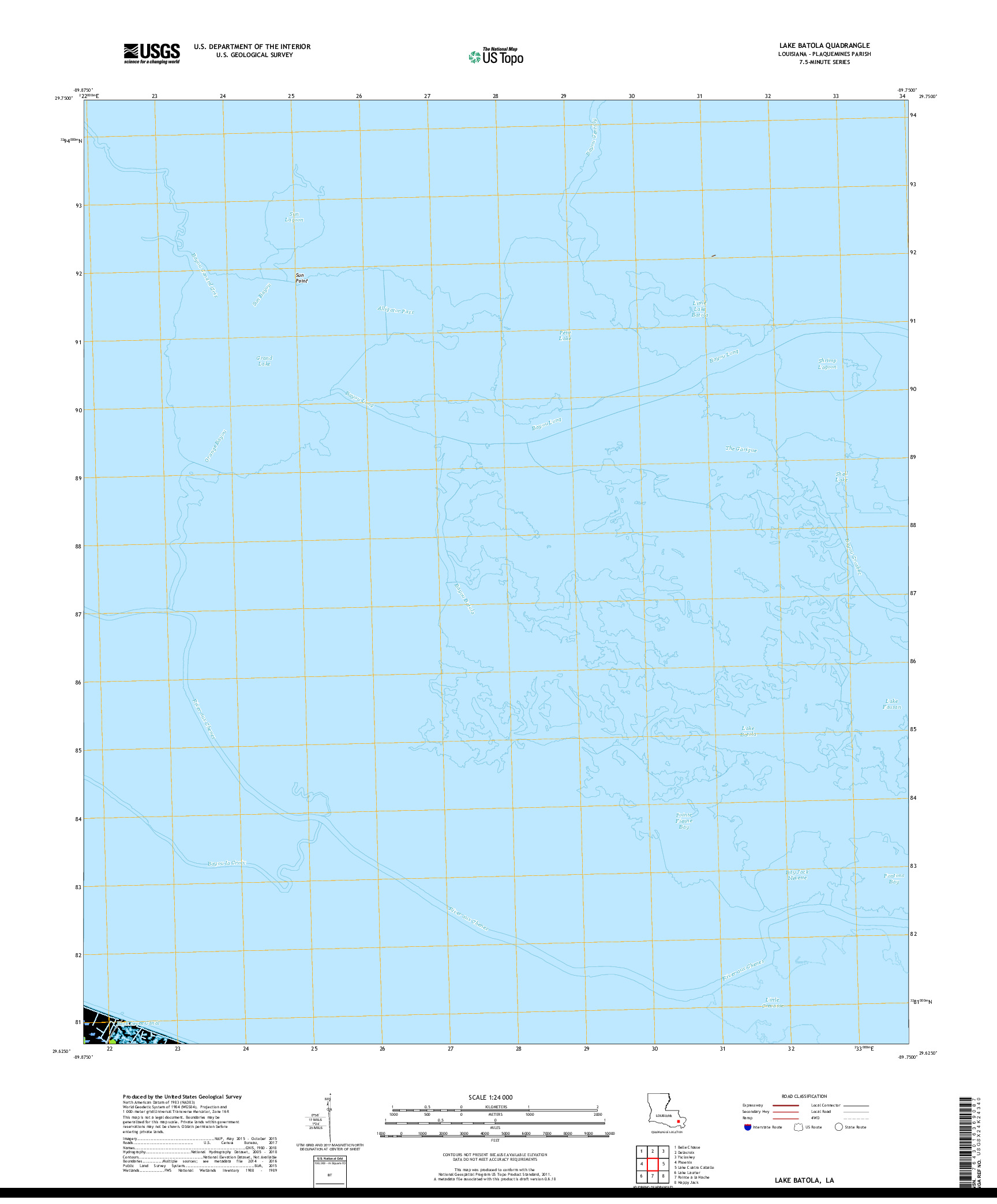 USGS US TOPO 7.5-MINUTE MAP FOR LAKE BATOLA, LA 2018
