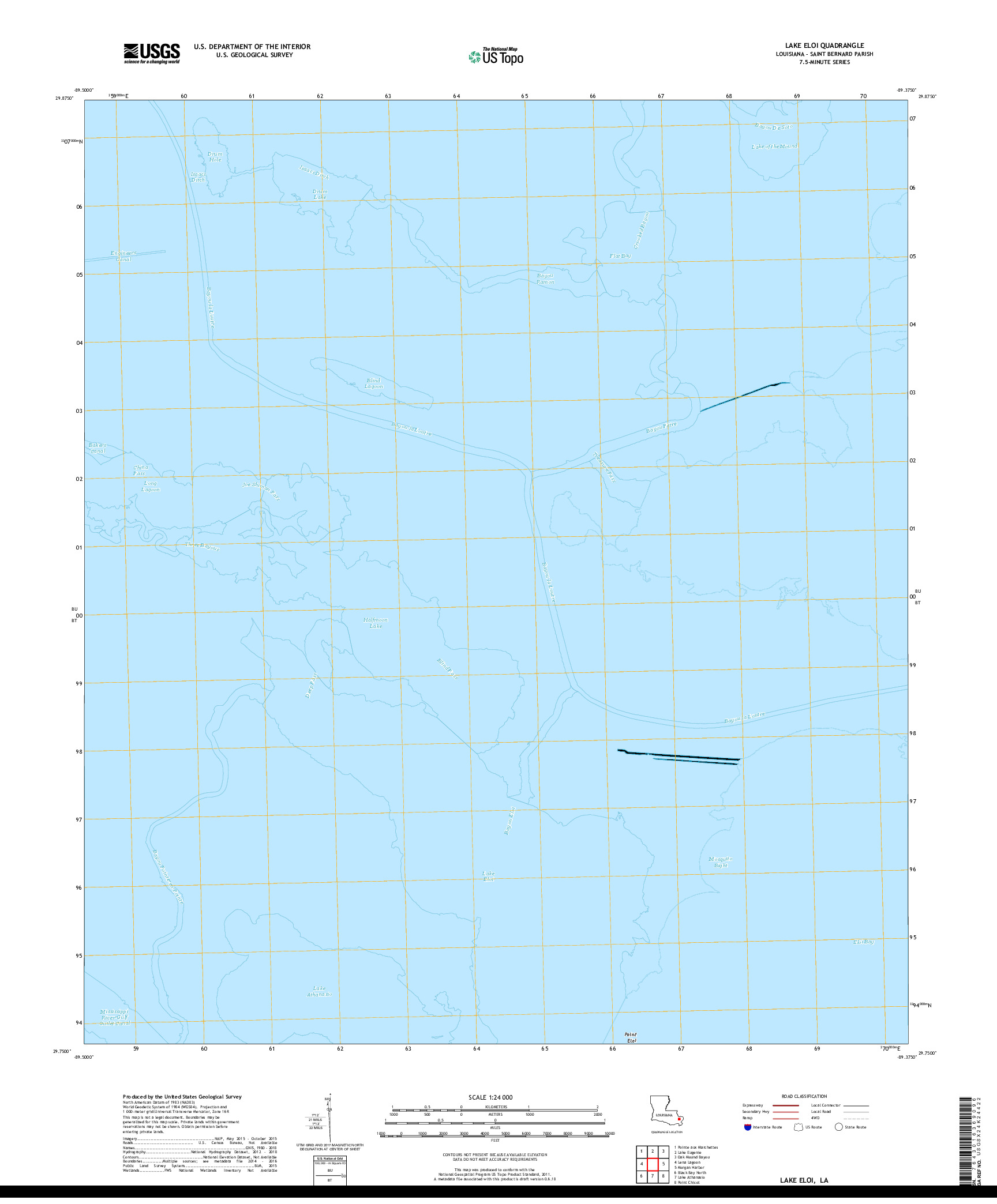 USGS US TOPO 7.5-MINUTE MAP FOR LAKE ELOI, LA 2018