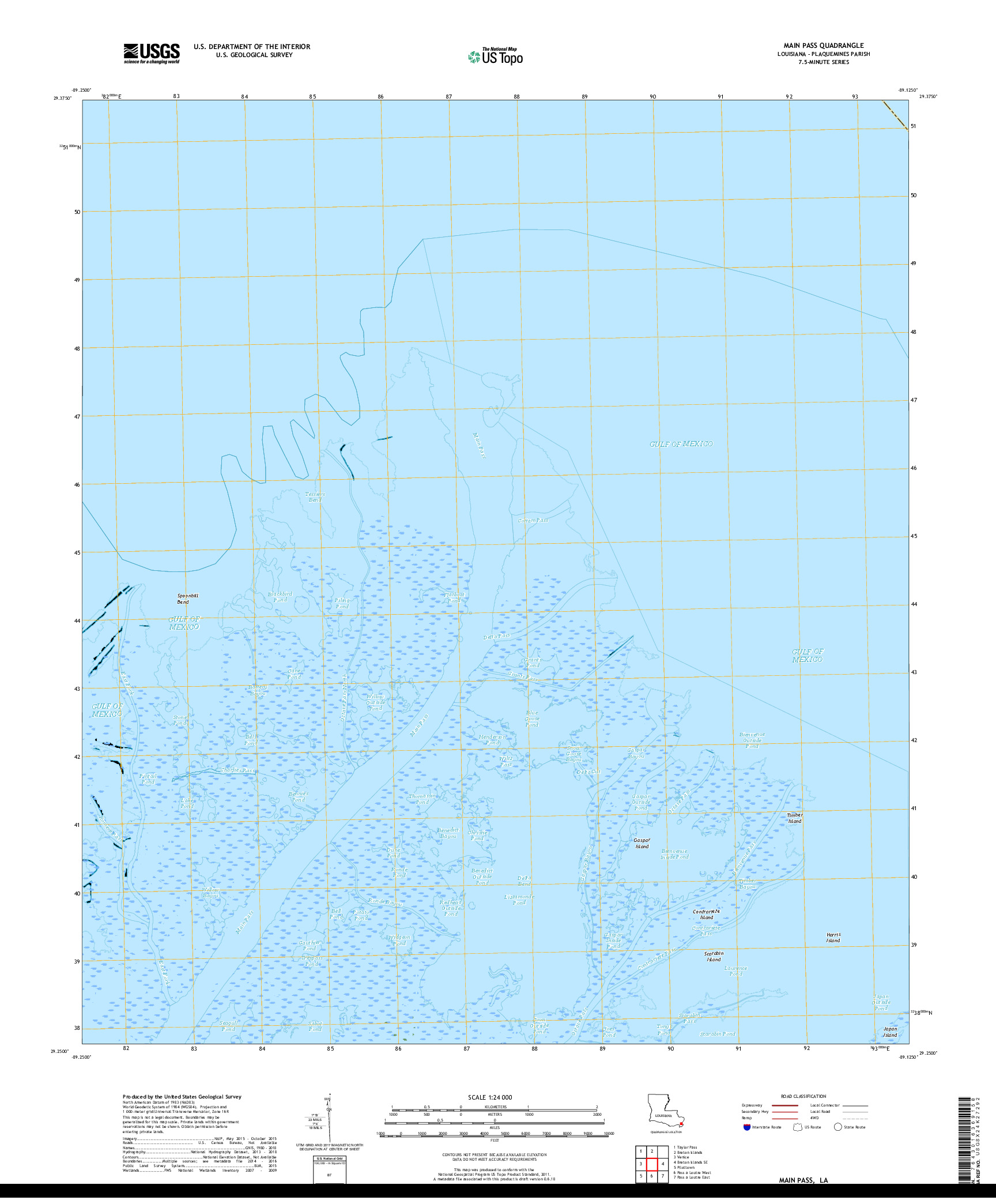 USGS US TOPO 7.5-MINUTE MAP FOR MAIN PASS, LA 2018