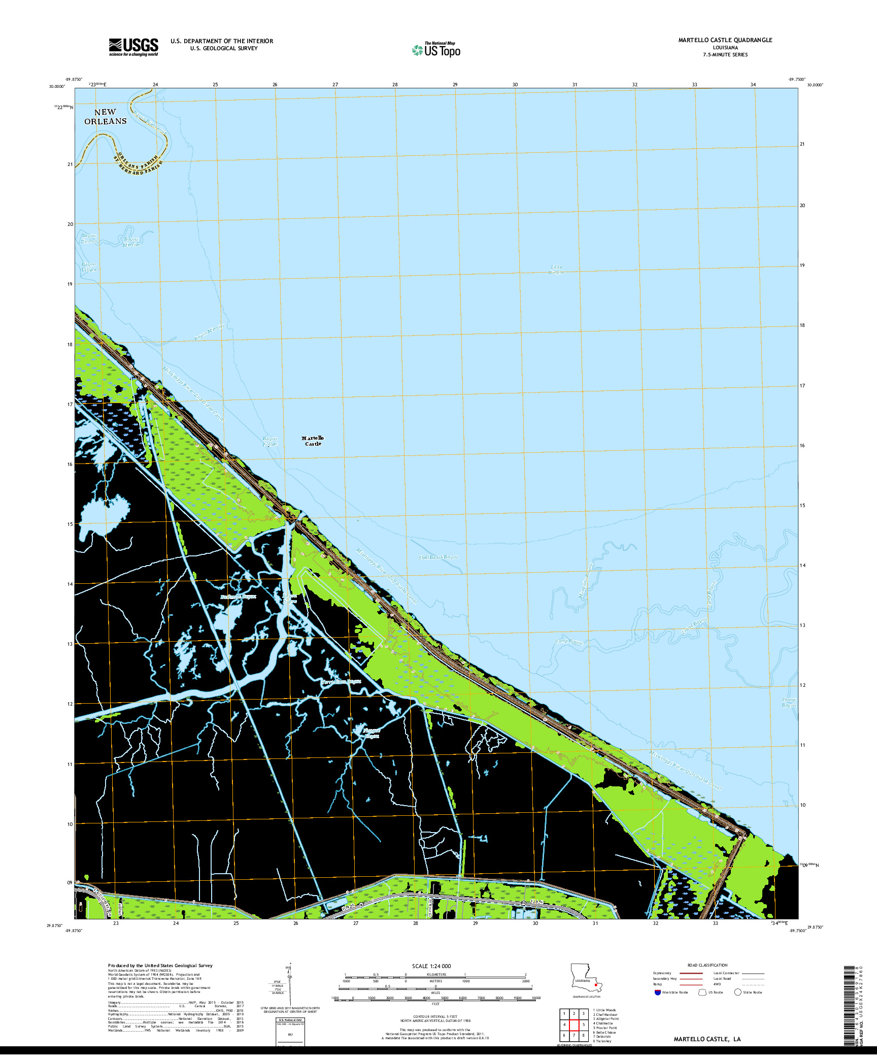 USGS US TOPO 7.5-MINUTE MAP FOR MARTELLO CASTLE, LA 2018