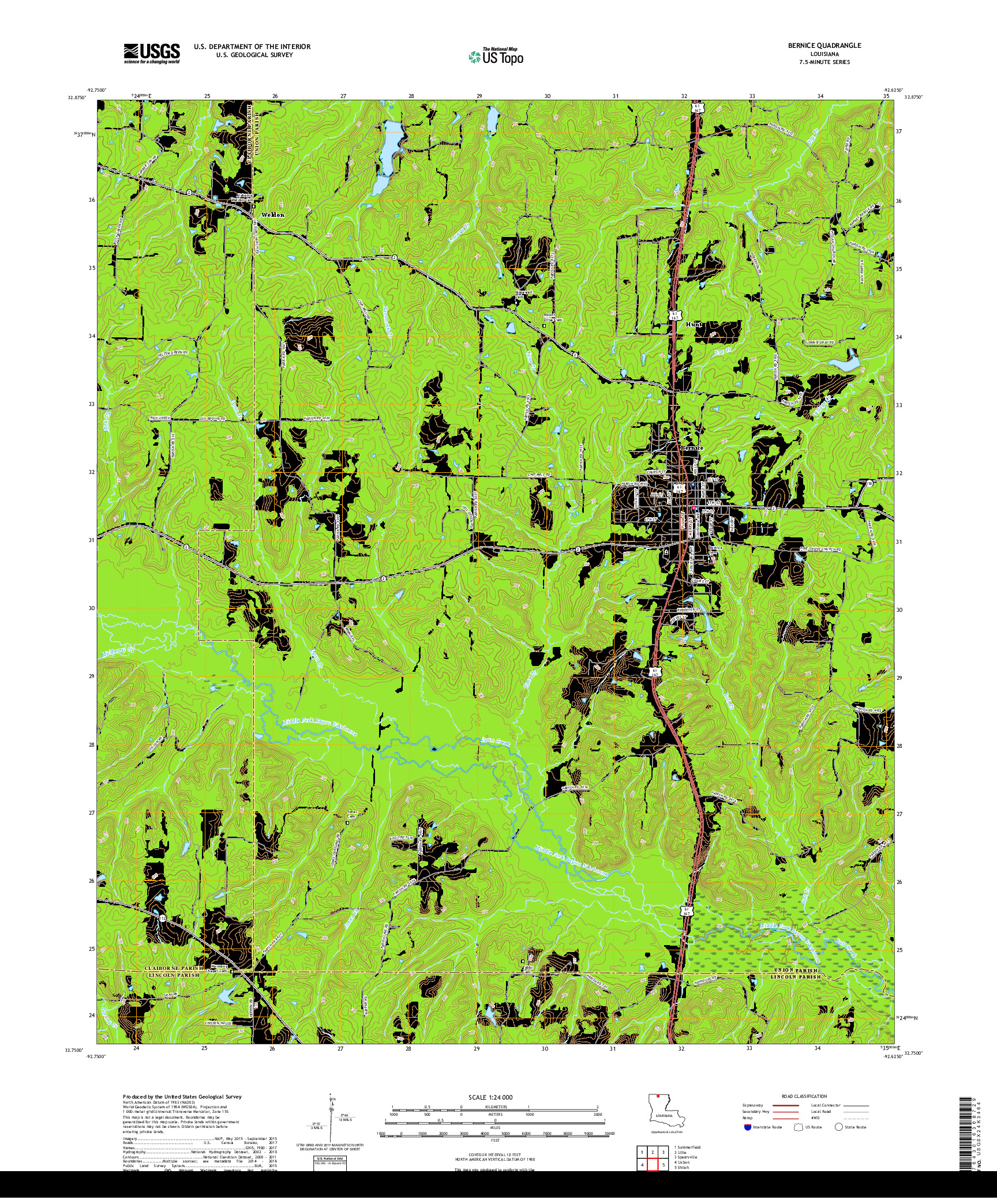 USGS US TOPO 7.5-MINUTE MAP FOR BERNICE, LA 2018