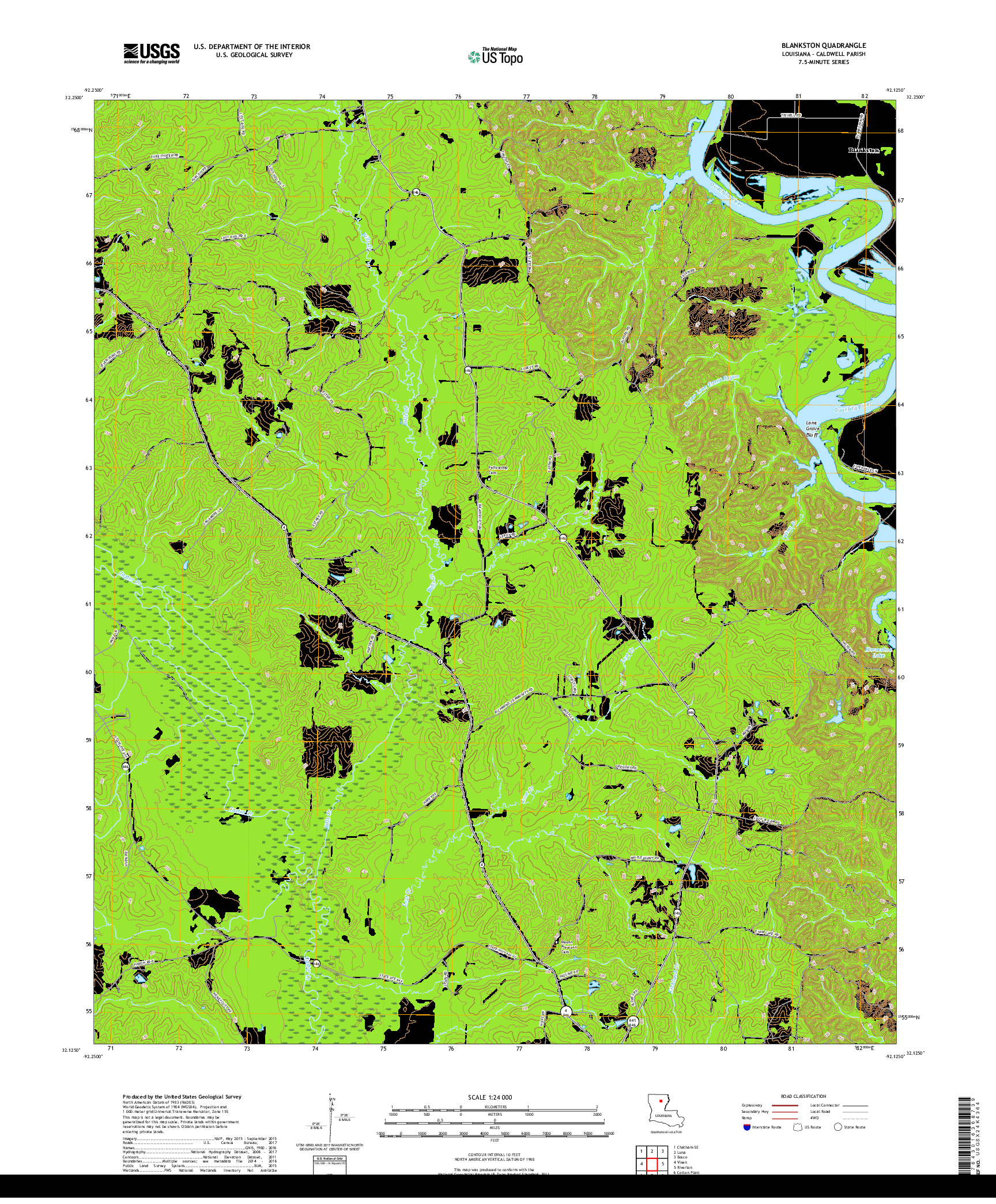 USGS US TOPO 7.5-MINUTE MAP FOR BLANKSTON, LA 2018