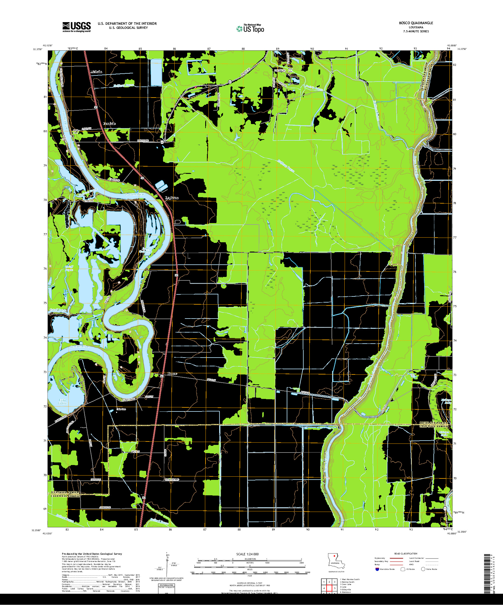 USGS US TOPO 7.5-MINUTE MAP FOR BOSCO, LA 2018