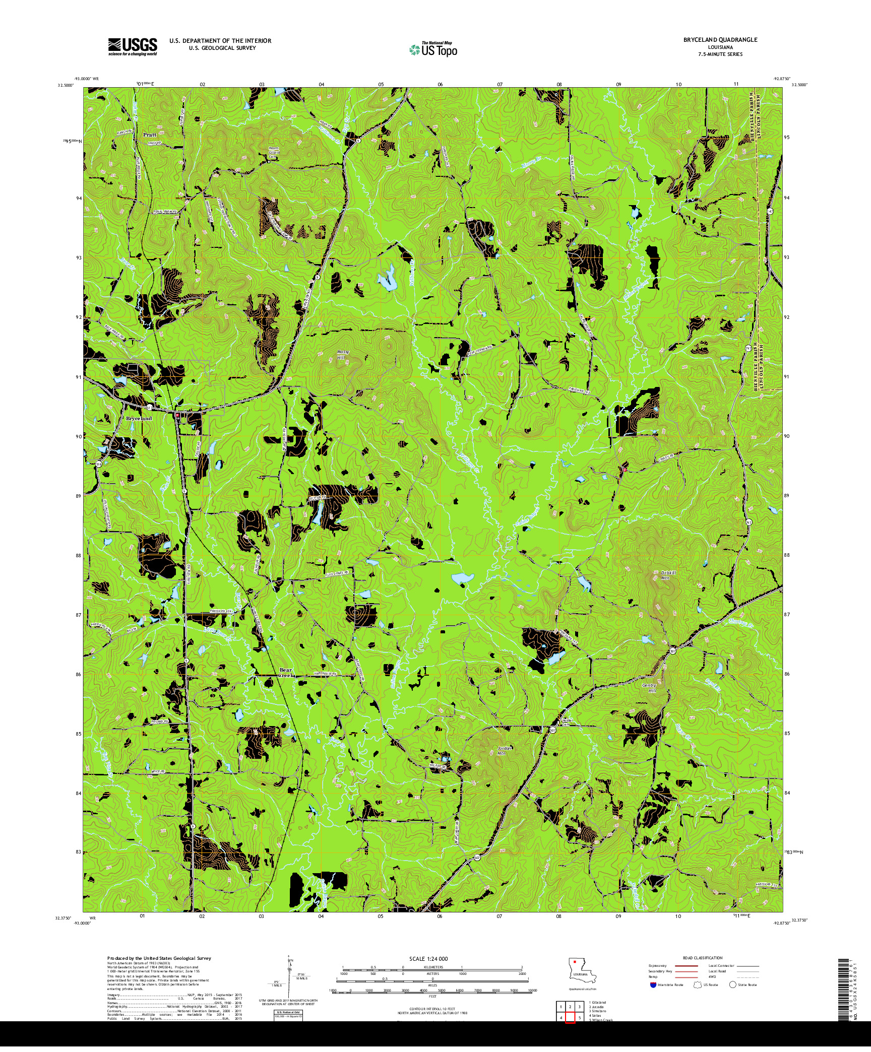 USGS US TOPO 7.5-MINUTE MAP FOR BRYCELAND, LA 2018