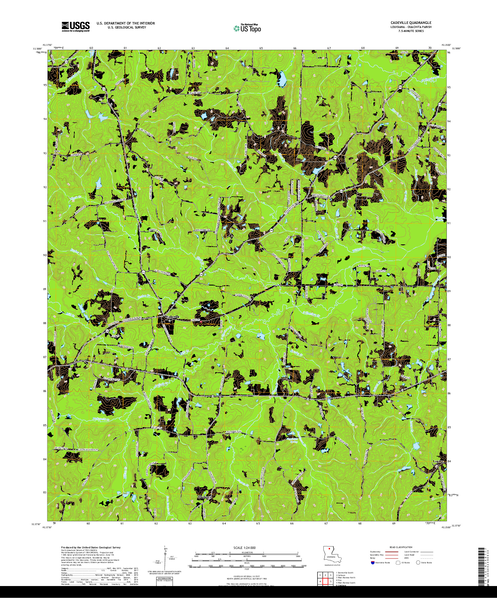 USGS US TOPO 7.5-MINUTE MAP FOR CADEVILLE, LA 2018