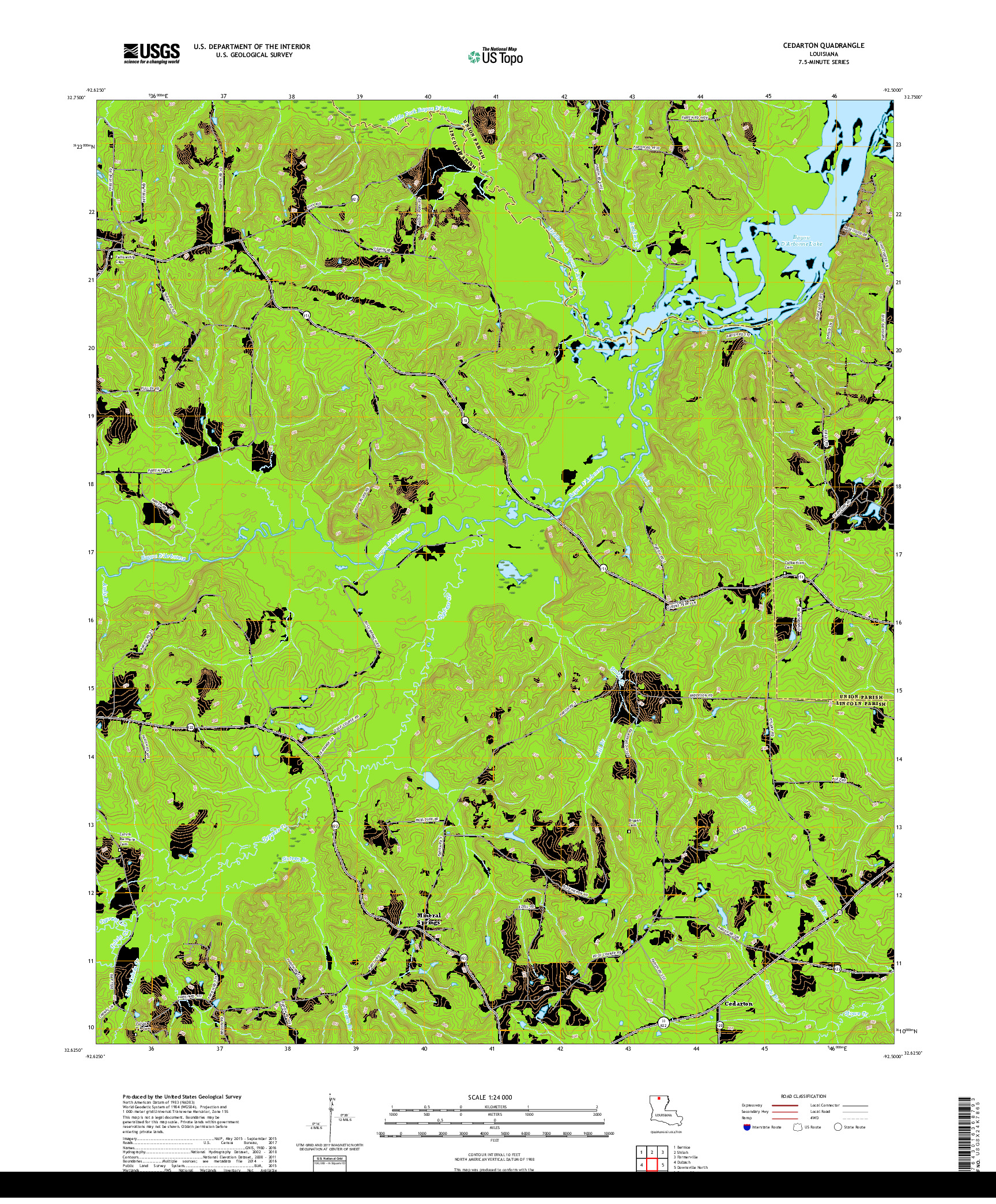 USGS US TOPO 7.5-MINUTE MAP FOR CEDARTON, LA 2018
