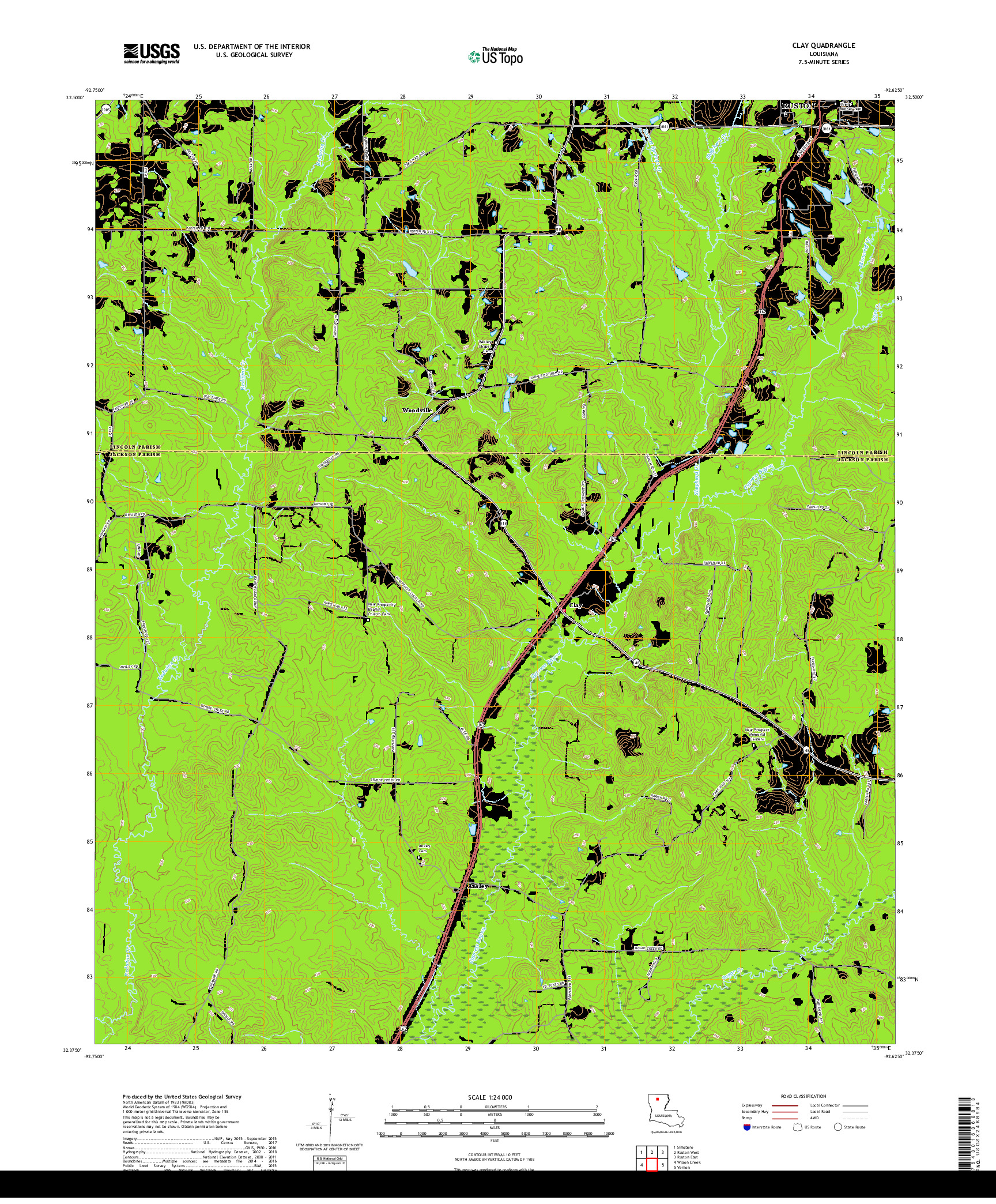 USGS US TOPO 7.5-MINUTE MAP FOR CLAY, LA 2018