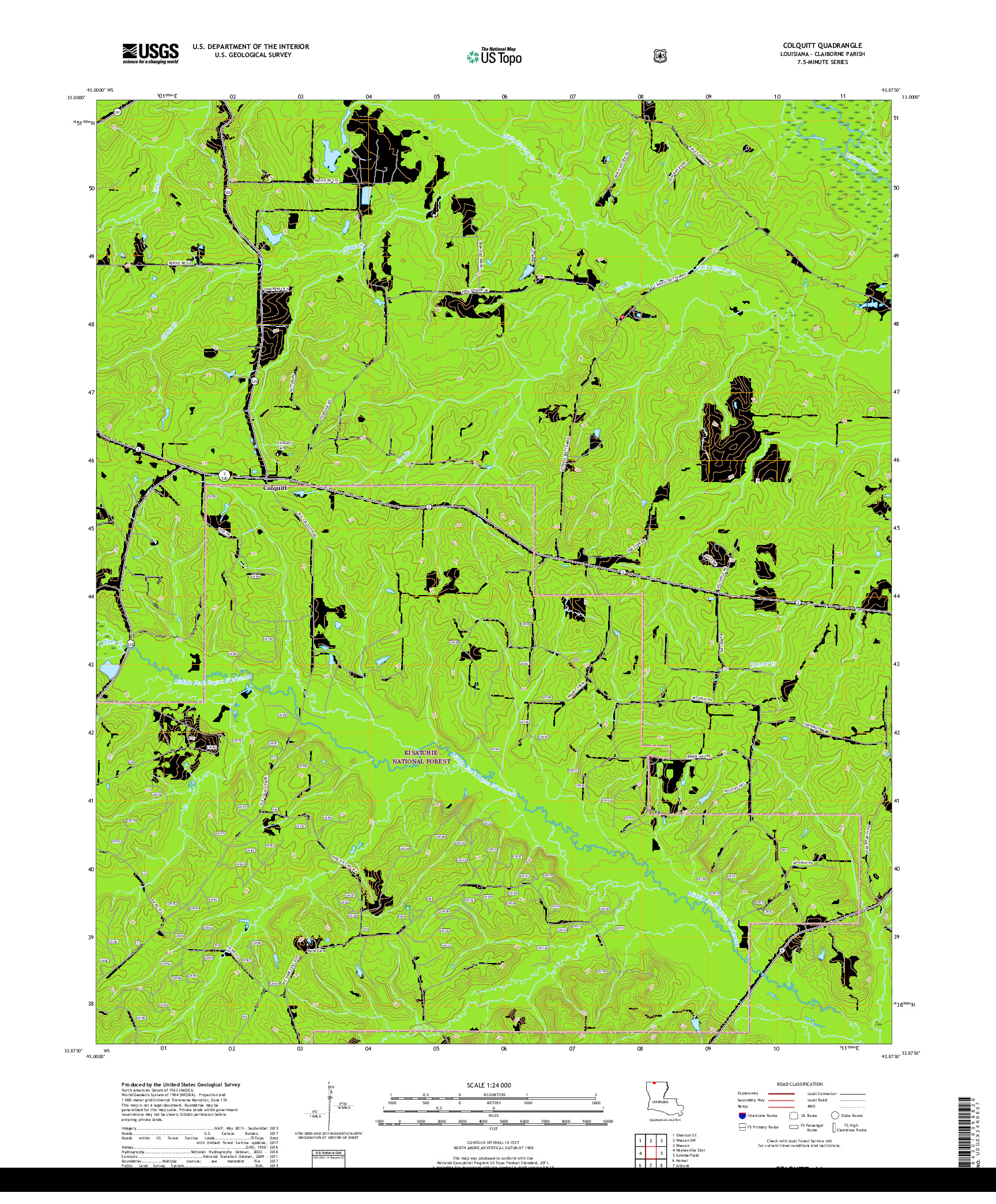 USGS US TOPO 7.5-MINUTE MAP FOR COLQUITT, LA 2018