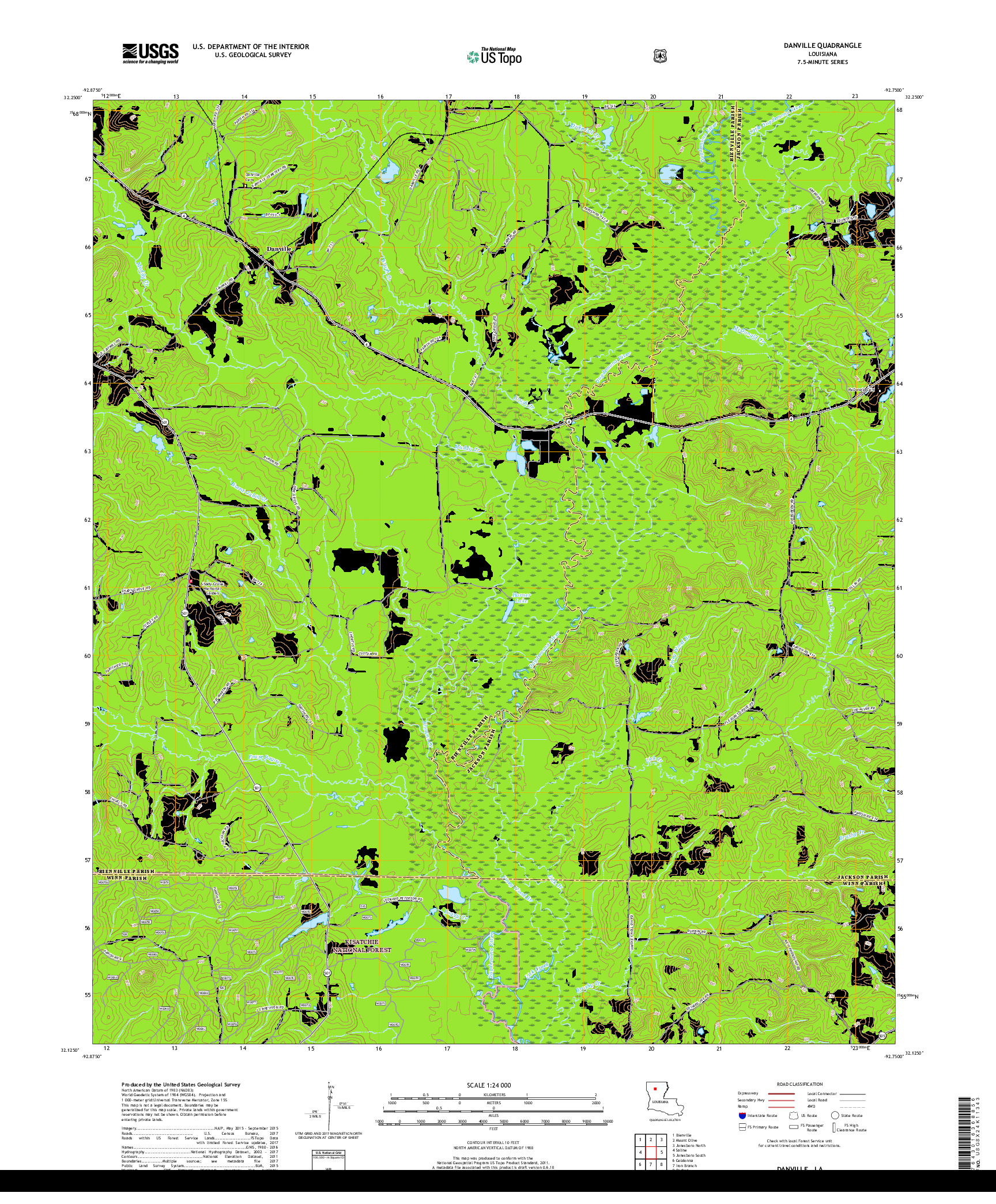 USGS US TOPO 7.5-MINUTE MAP FOR DANVILLE, LA 2018