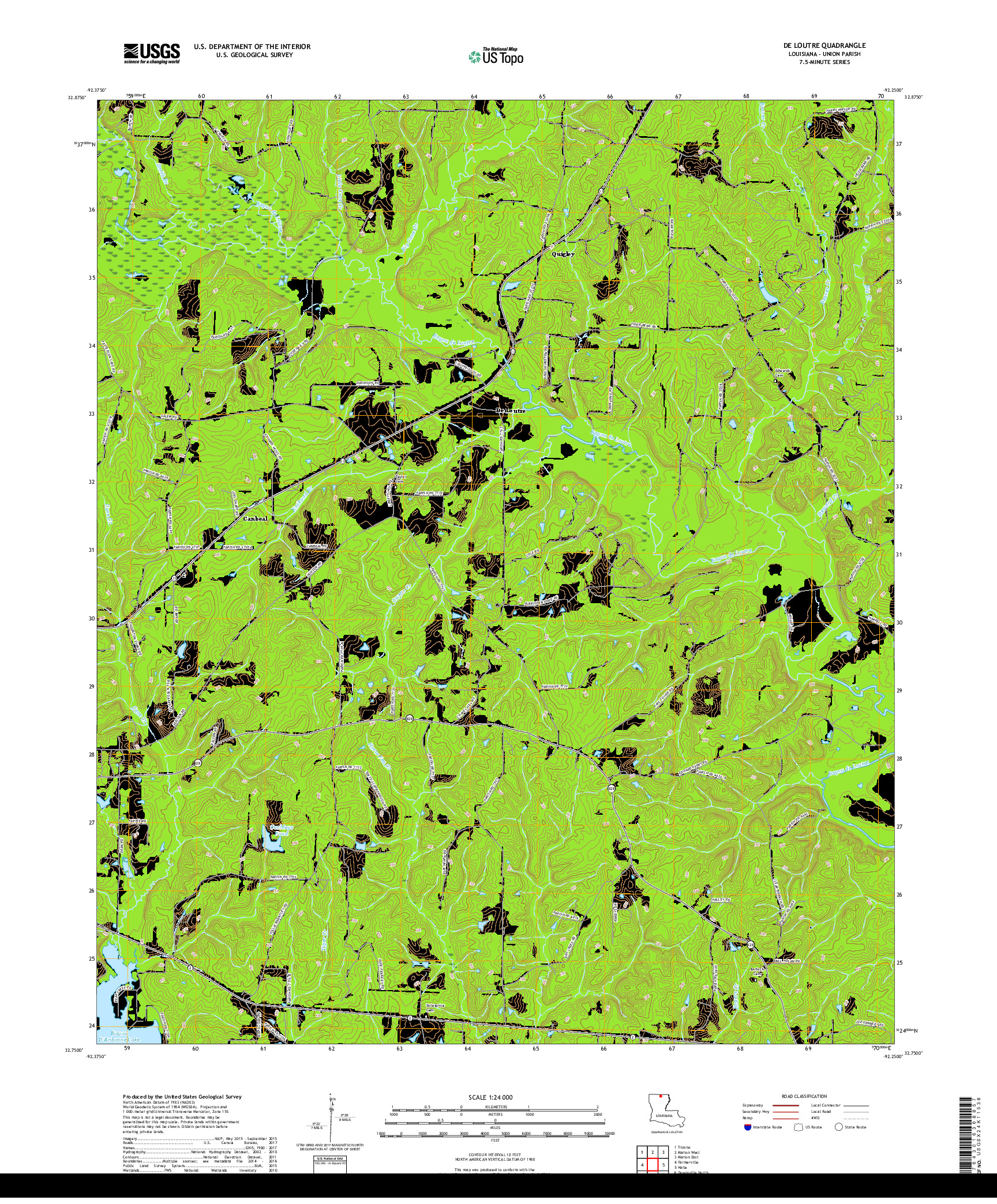 USGS US TOPO 7.5-MINUTE MAP FOR DE LOUTRE, LA 2018