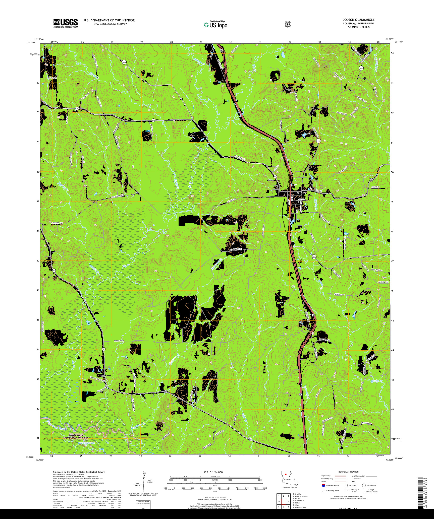 USGS US TOPO 7.5-MINUTE MAP FOR DODSON, LA 2018