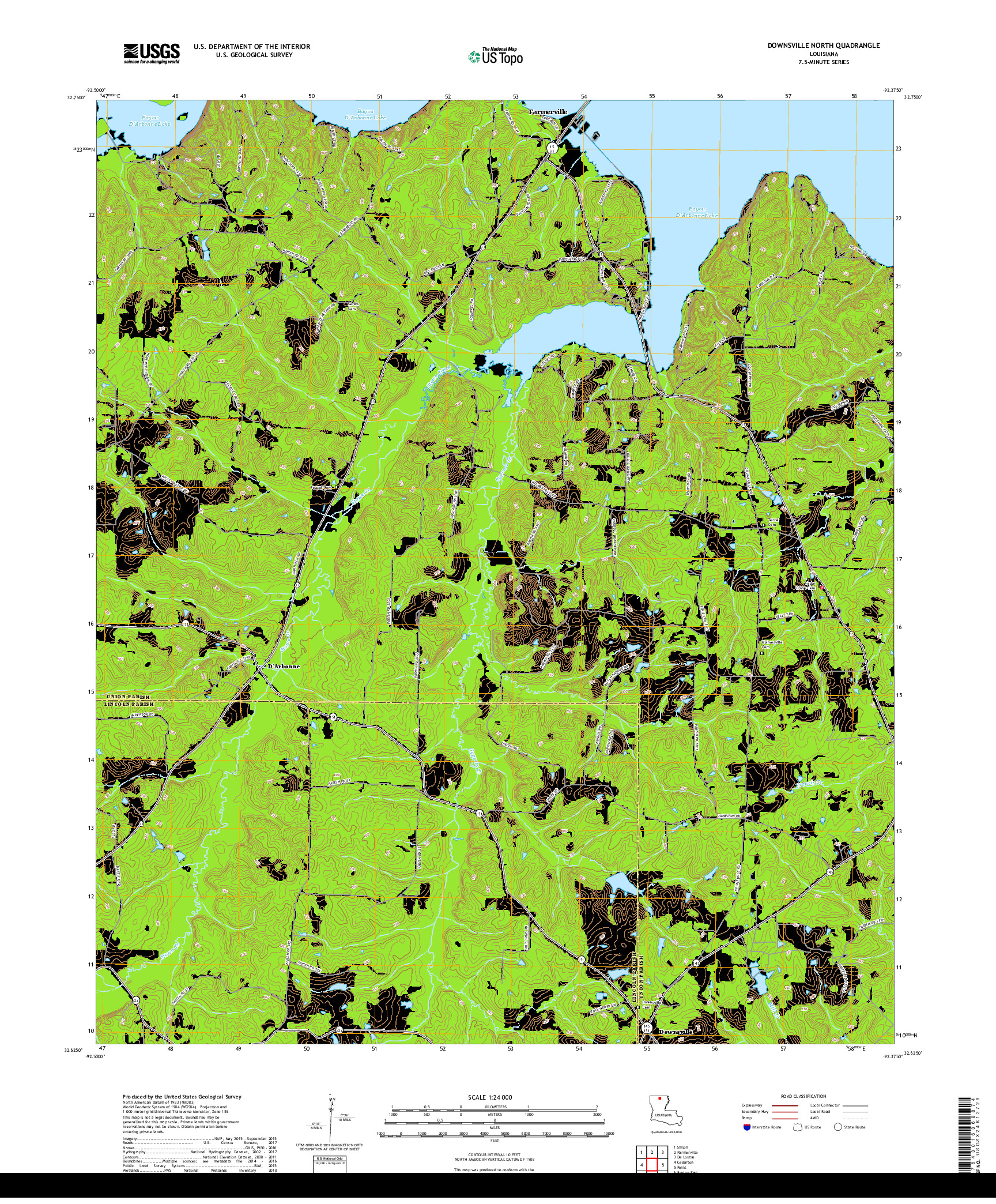 USGS US TOPO 7.5-MINUTE MAP FOR DOWNSVILLE NORTH, LA 2018