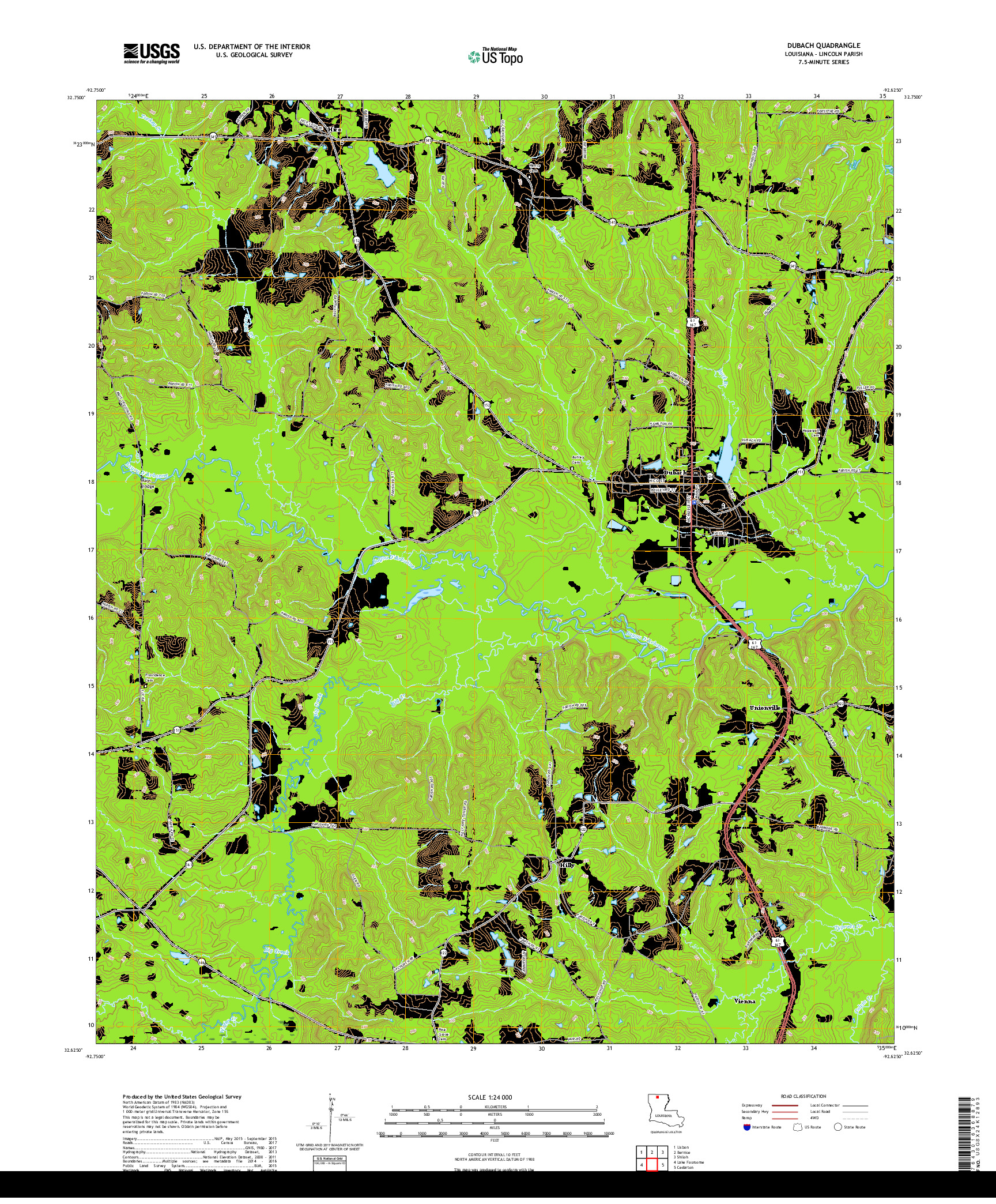 USGS US TOPO 7.5-MINUTE MAP FOR DUBACH, LA 2018