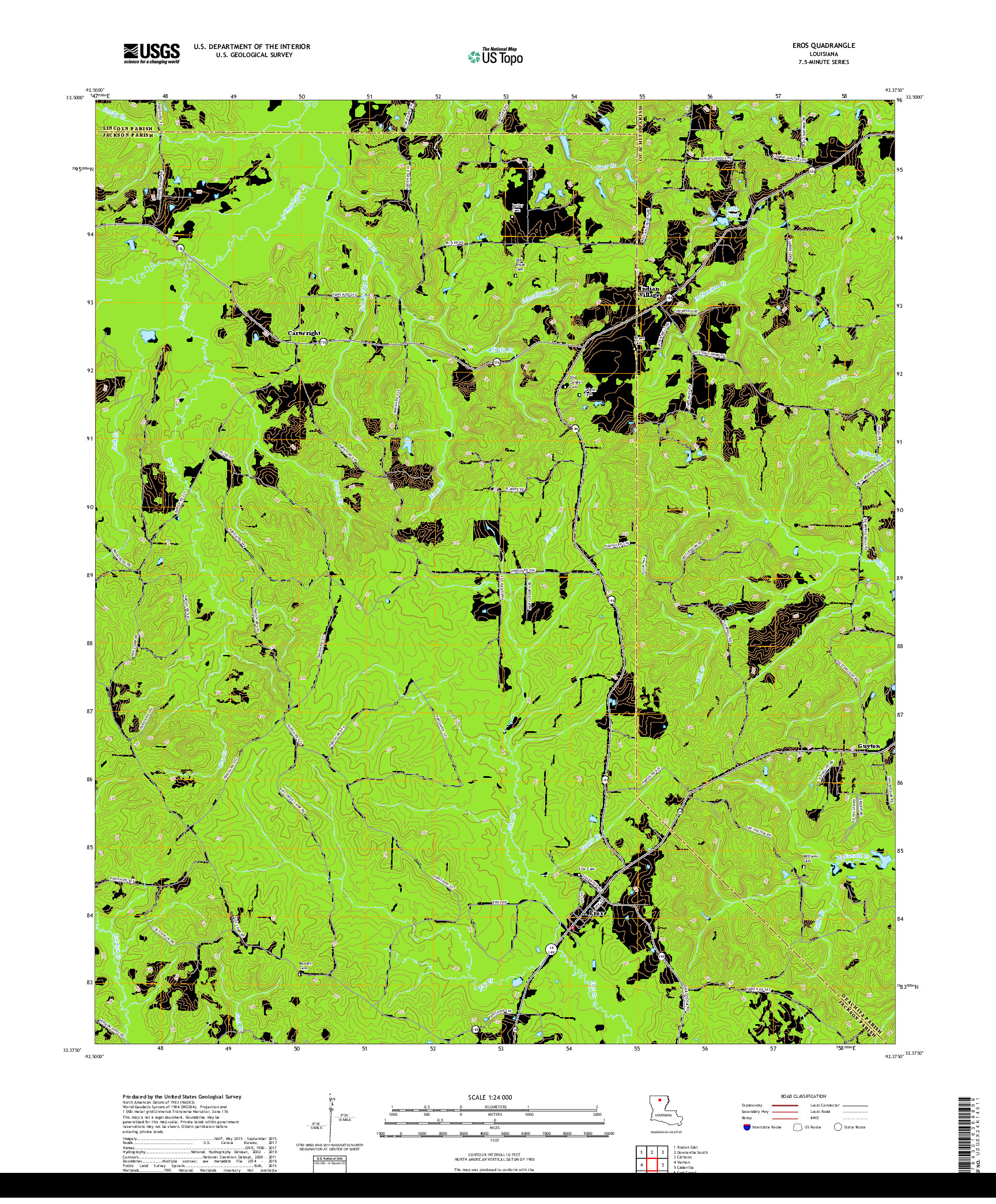 USGS US TOPO 7.5-MINUTE MAP FOR EROS, LA 2018