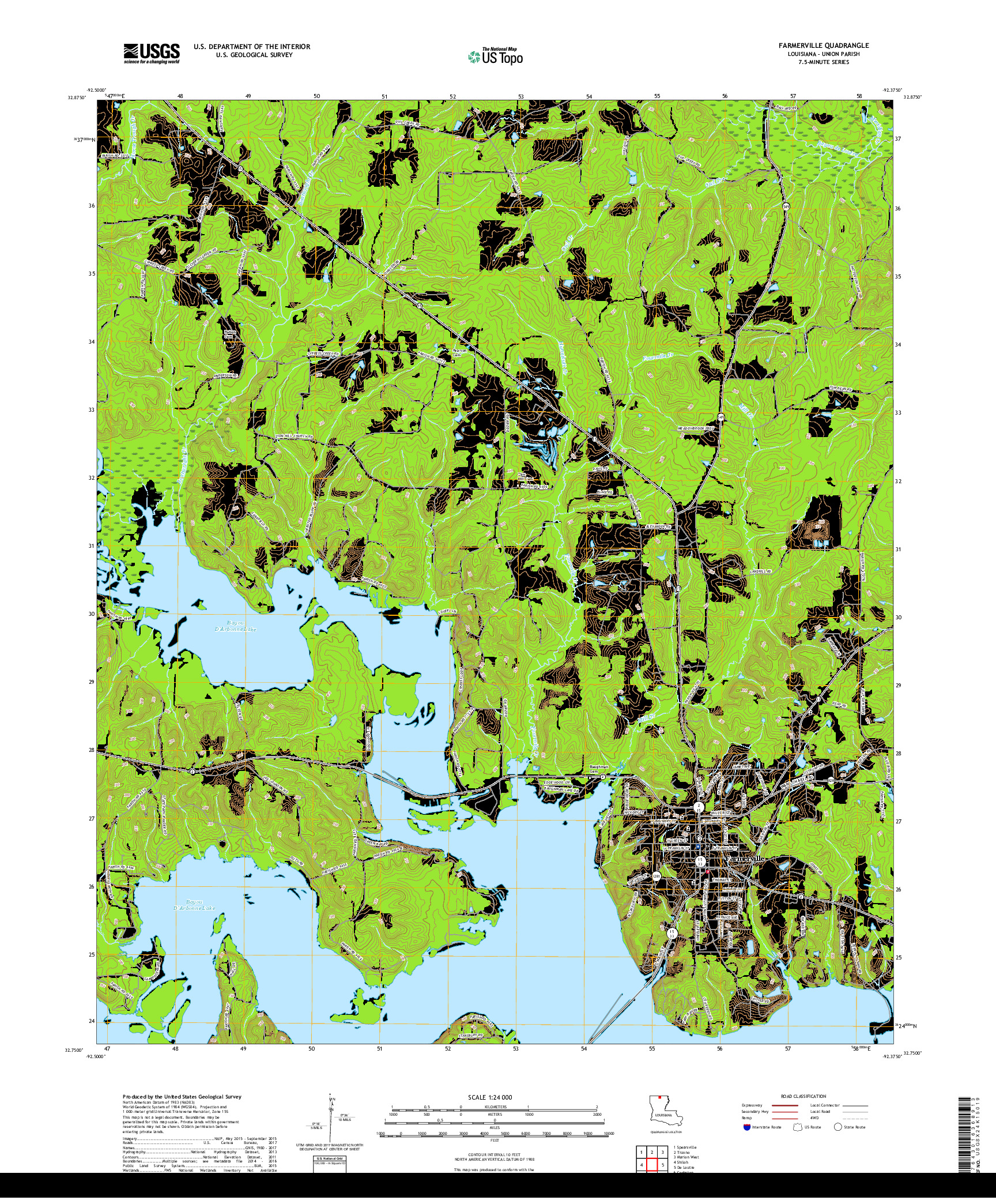 USGS US TOPO 7.5-MINUTE MAP FOR FARMERVILLE, LA 2018
