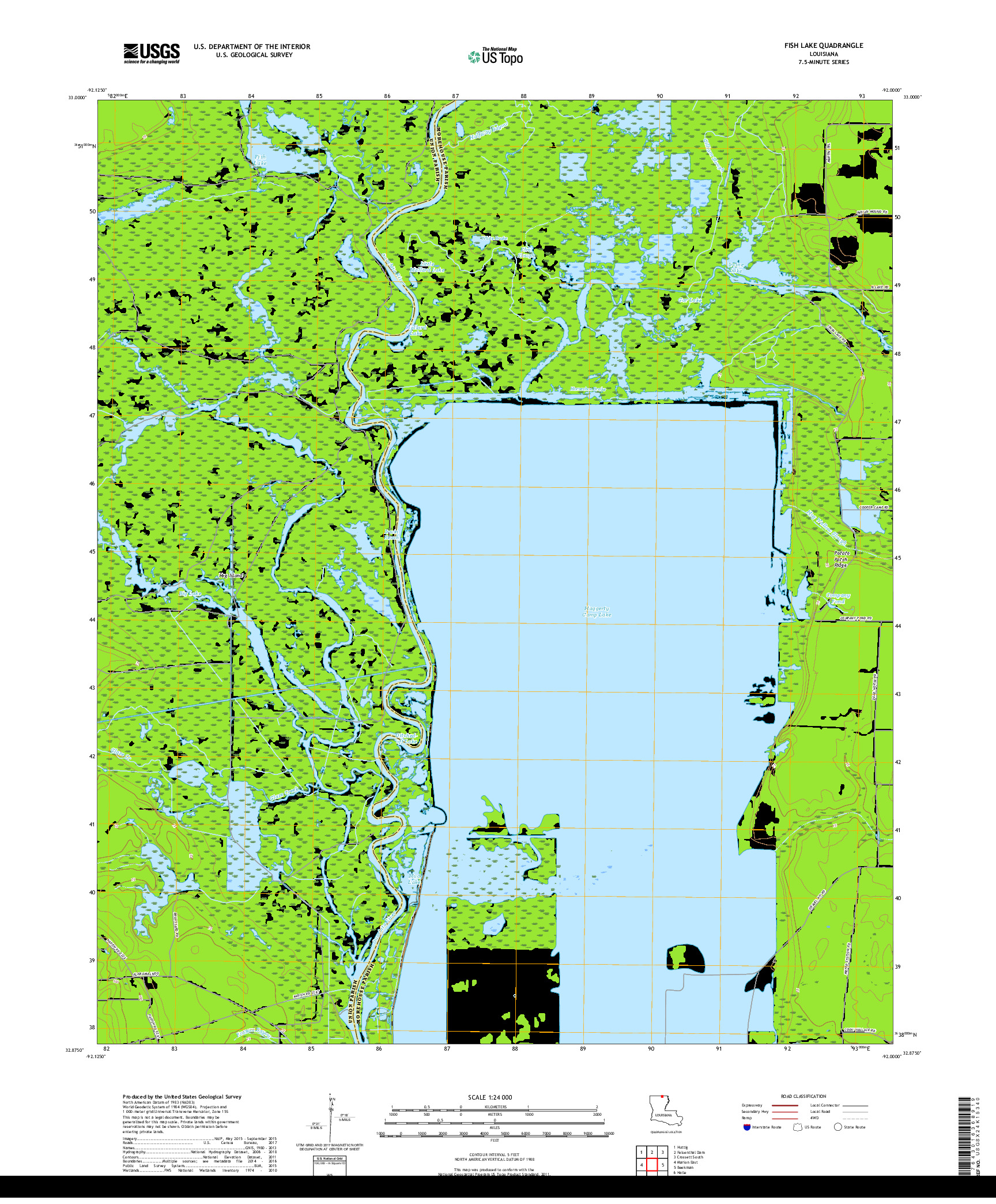 USGS US TOPO 7.5-MINUTE MAP FOR FISH LAKE, LA 2018