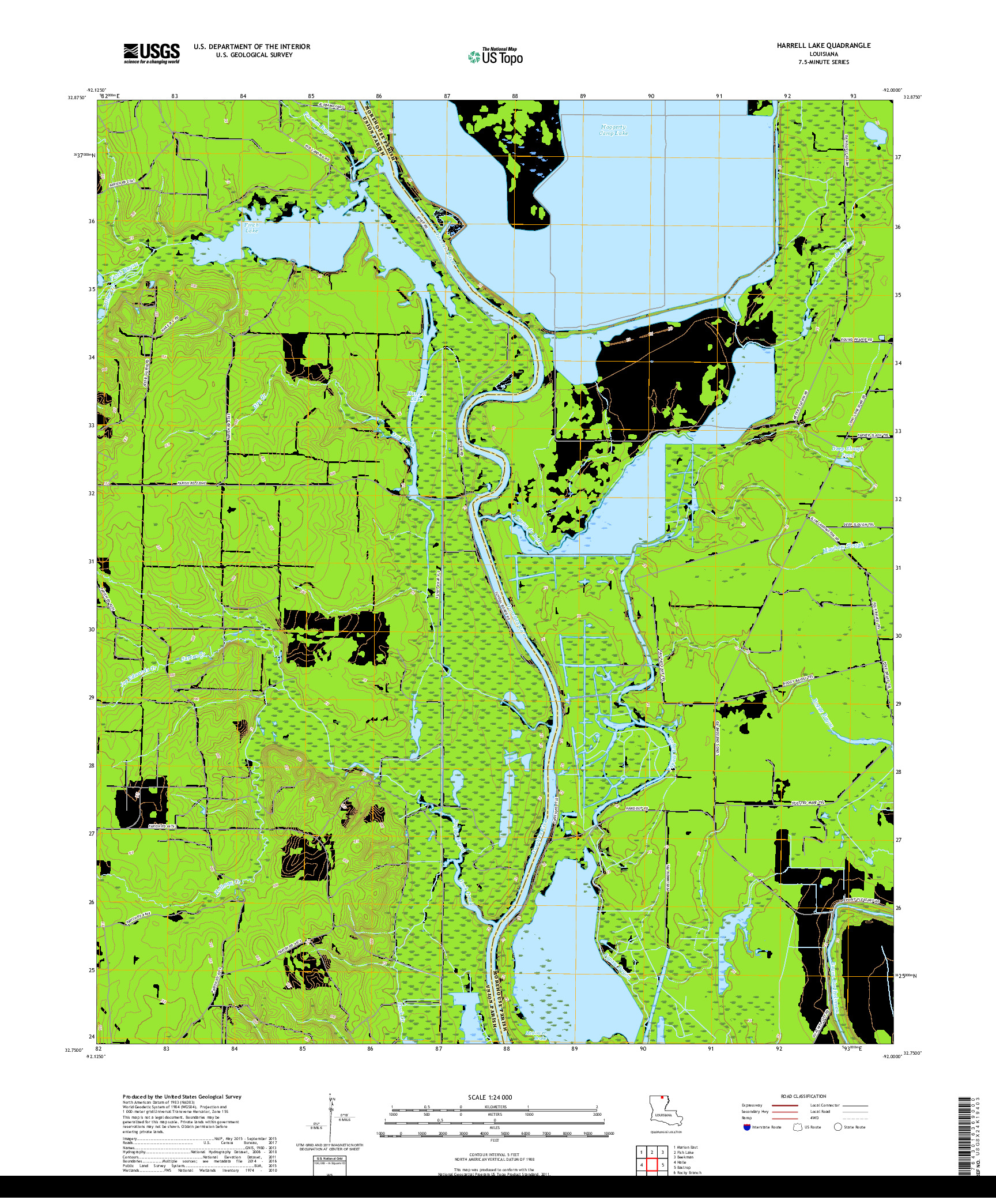 USGS US TOPO 7.5-MINUTE MAP FOR HARRELL LAKE, LA 2018