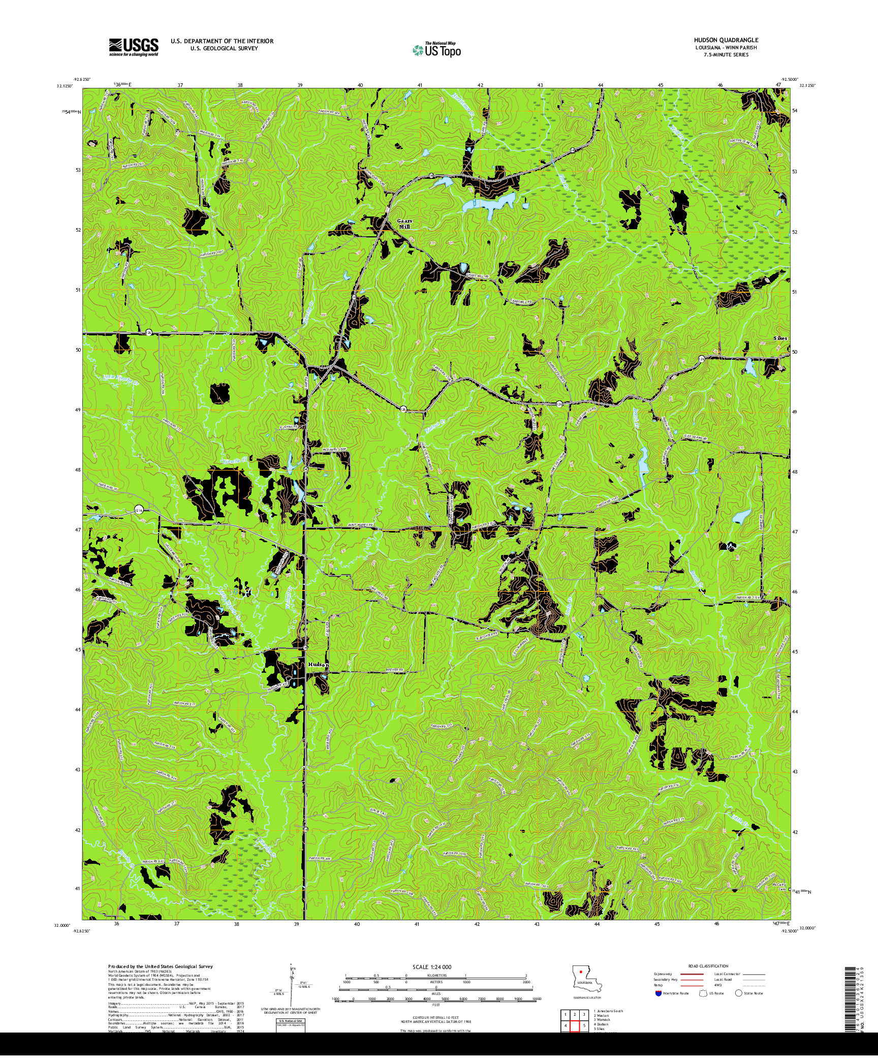 USGS US TOPO 7.5-MINUTE MAP FOR HUDSON, LA 2018