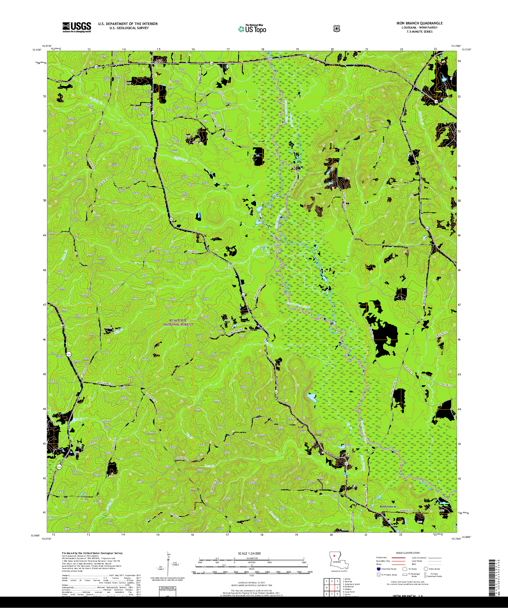 USGS US TOPO 7.5-MINUTE MAP FOR IRON BRANCH, LA 2018