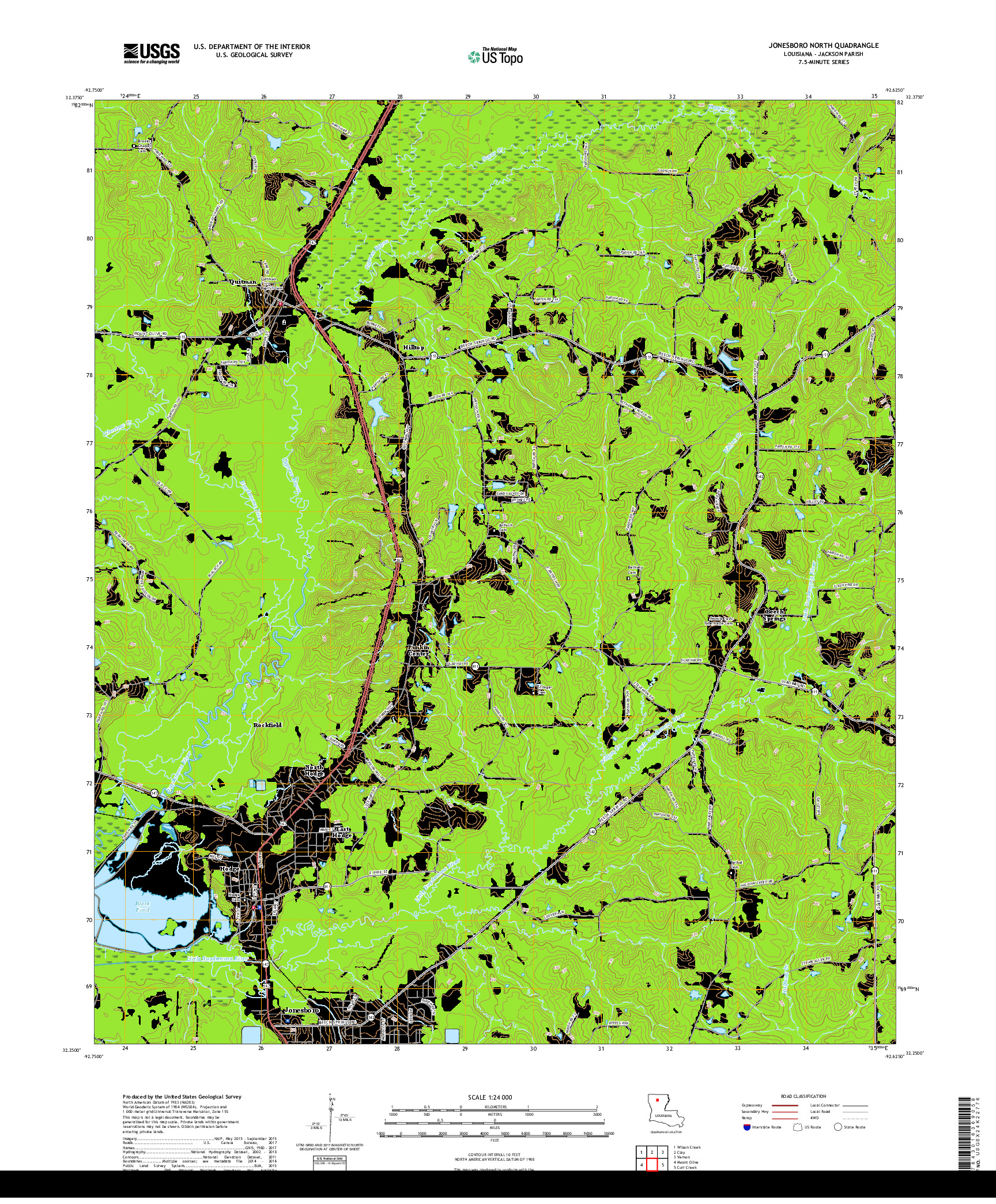 USGS US TOPO 7.5-MINUTE MAP FOR JONESBORO NORTH, LA 2018