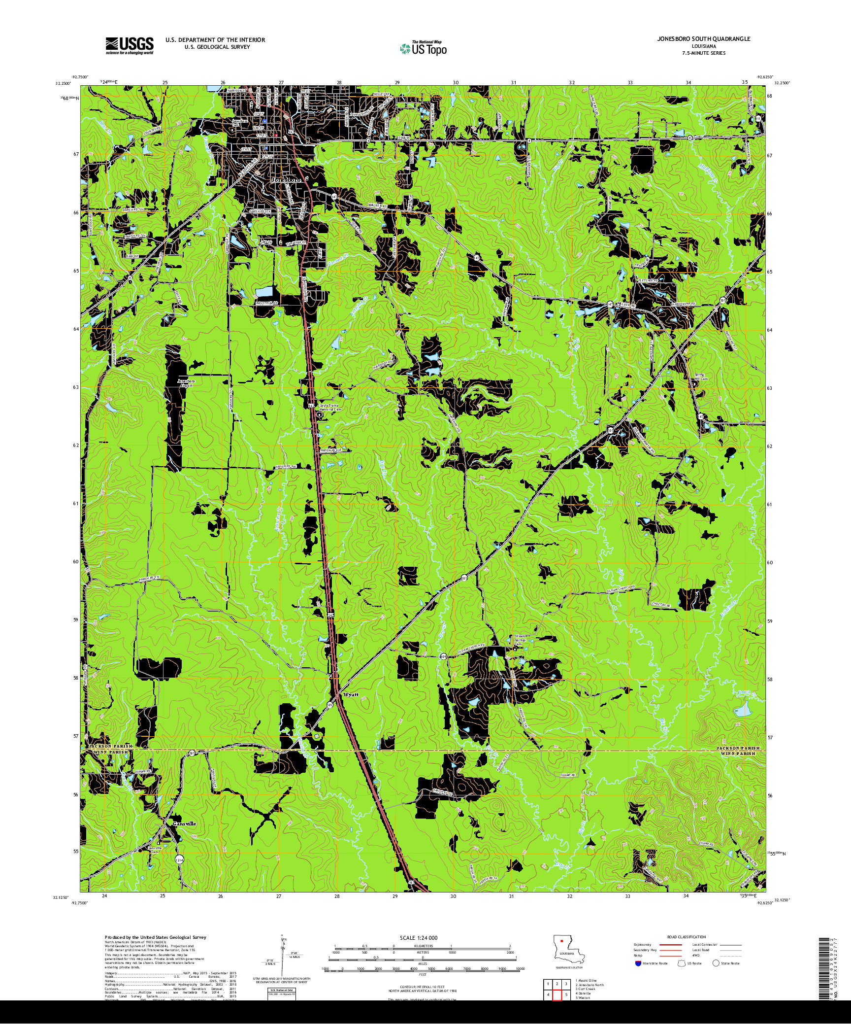 USGS US TOPO 7.5-MINUTE MAP FOR JONESBORO SOUTH, LA 2018