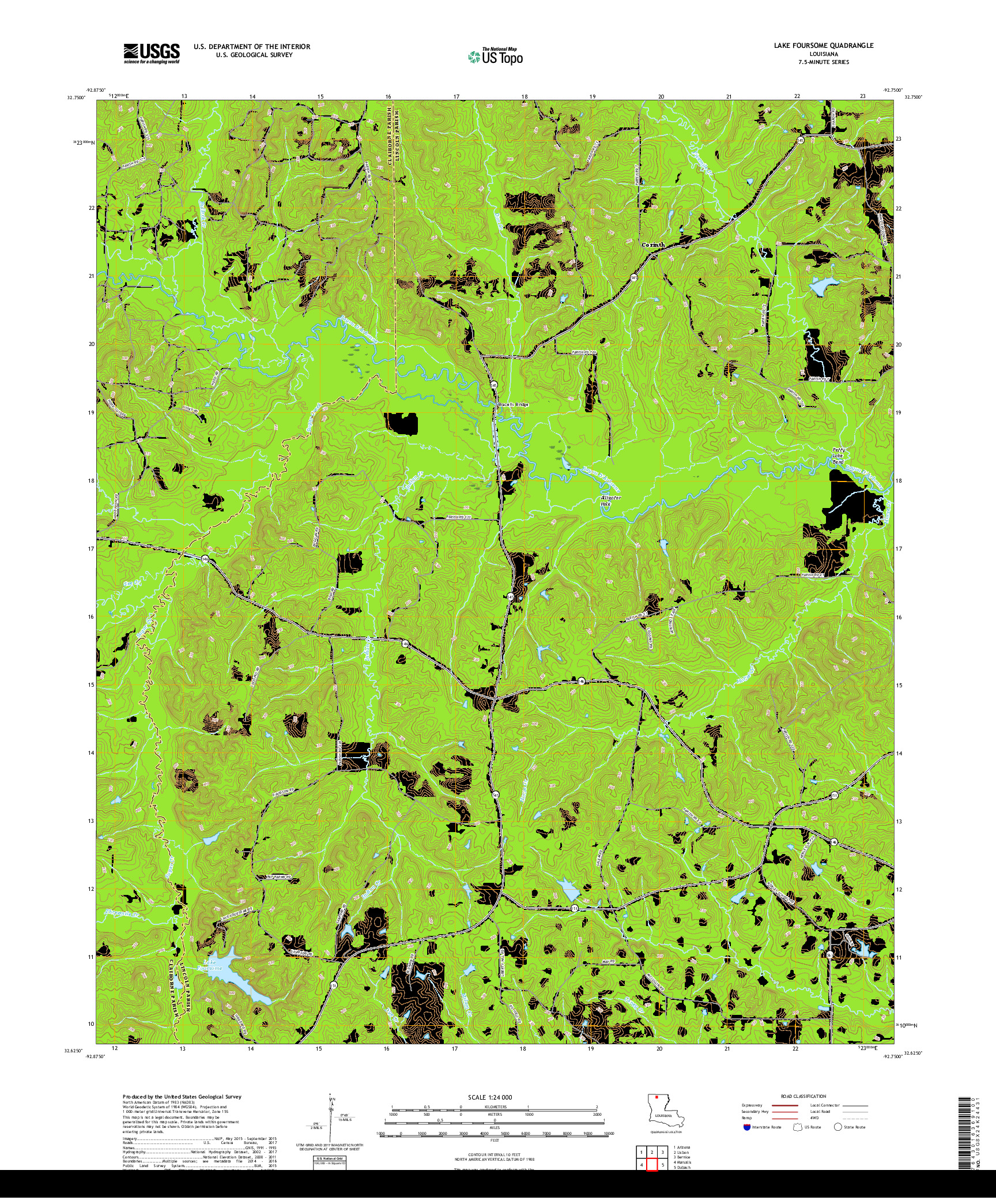 USGS US TOPO 7.5-MINUTE MAP FOR LAKE FOURSOME, LA 2018