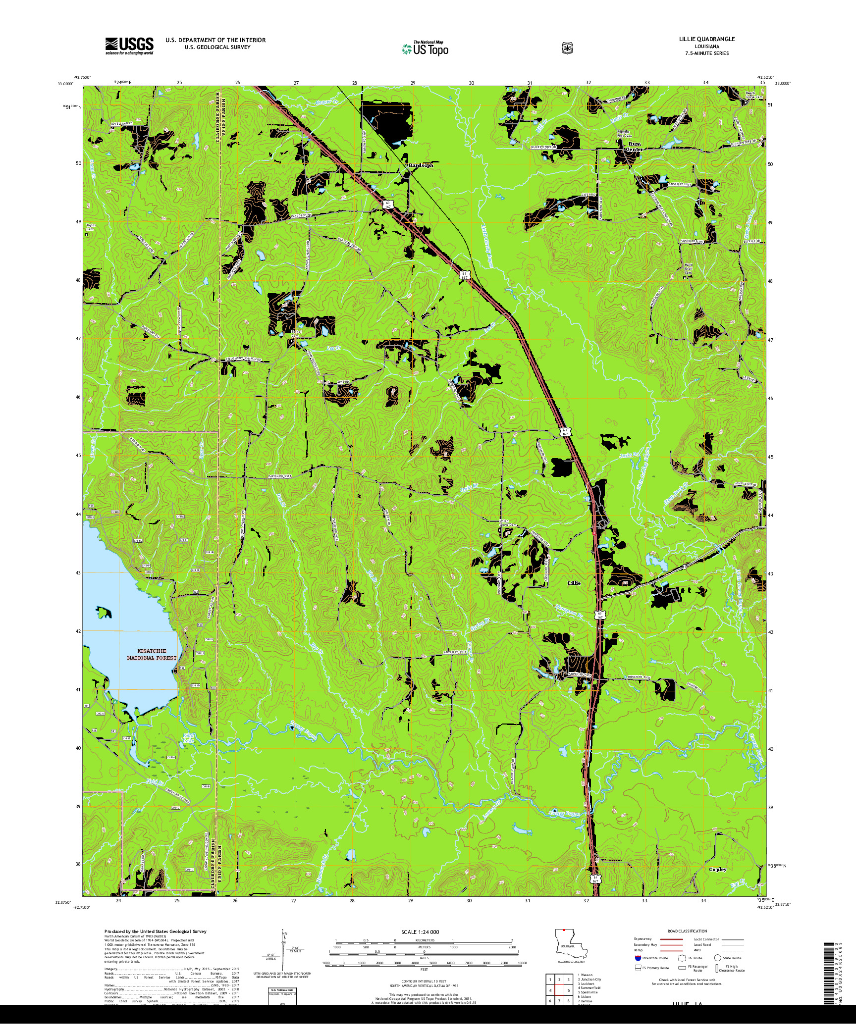 USGS US TOPO 7.5-MINUTE MAP FOR LILLIE, LA 2018