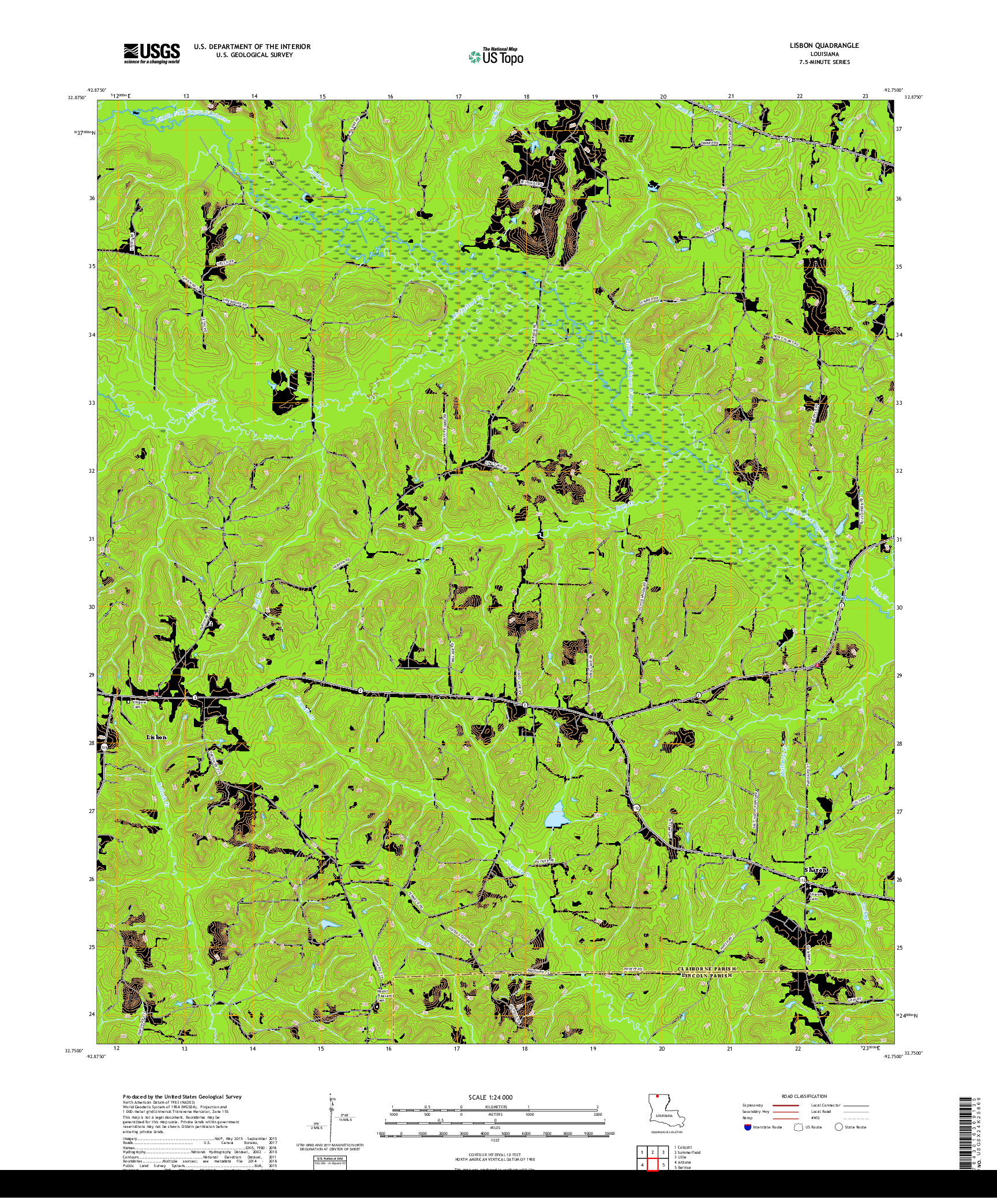 USGS US TOPO 7.5-MINUTE MAP FOR LISBON, LA 2018