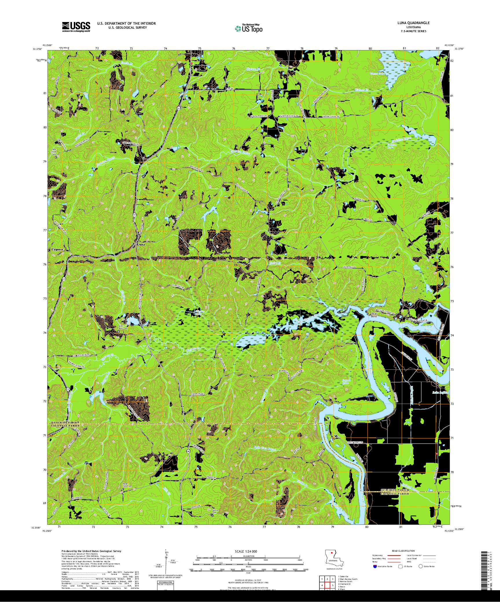 USGS US TOPO 7.5-MINUTE MAP FOR LUNA, LA 2018